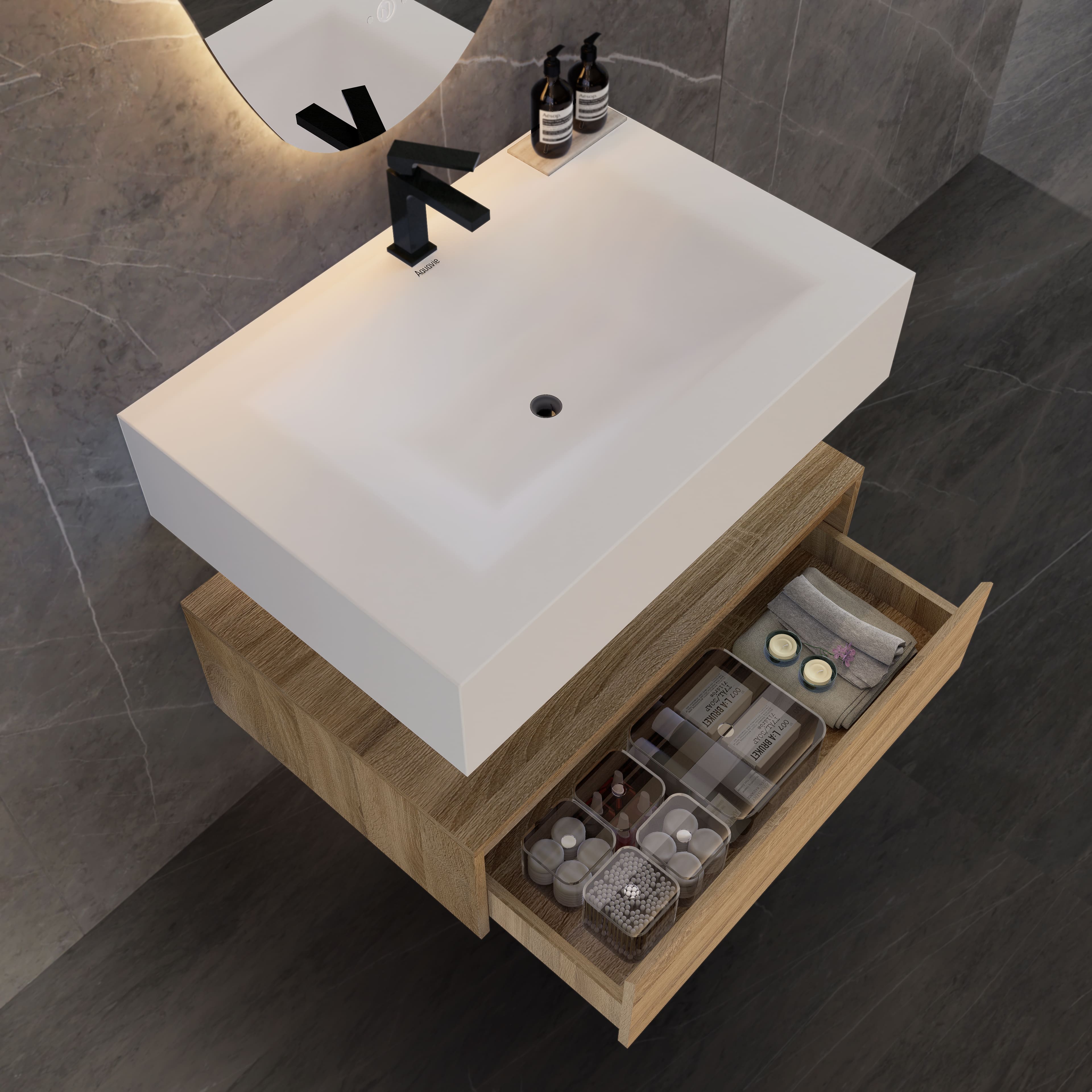 32"/ 36"/40"  Wall Mount Bathroom Vanity - Stone Integrated Basin & Plywood Cabinet