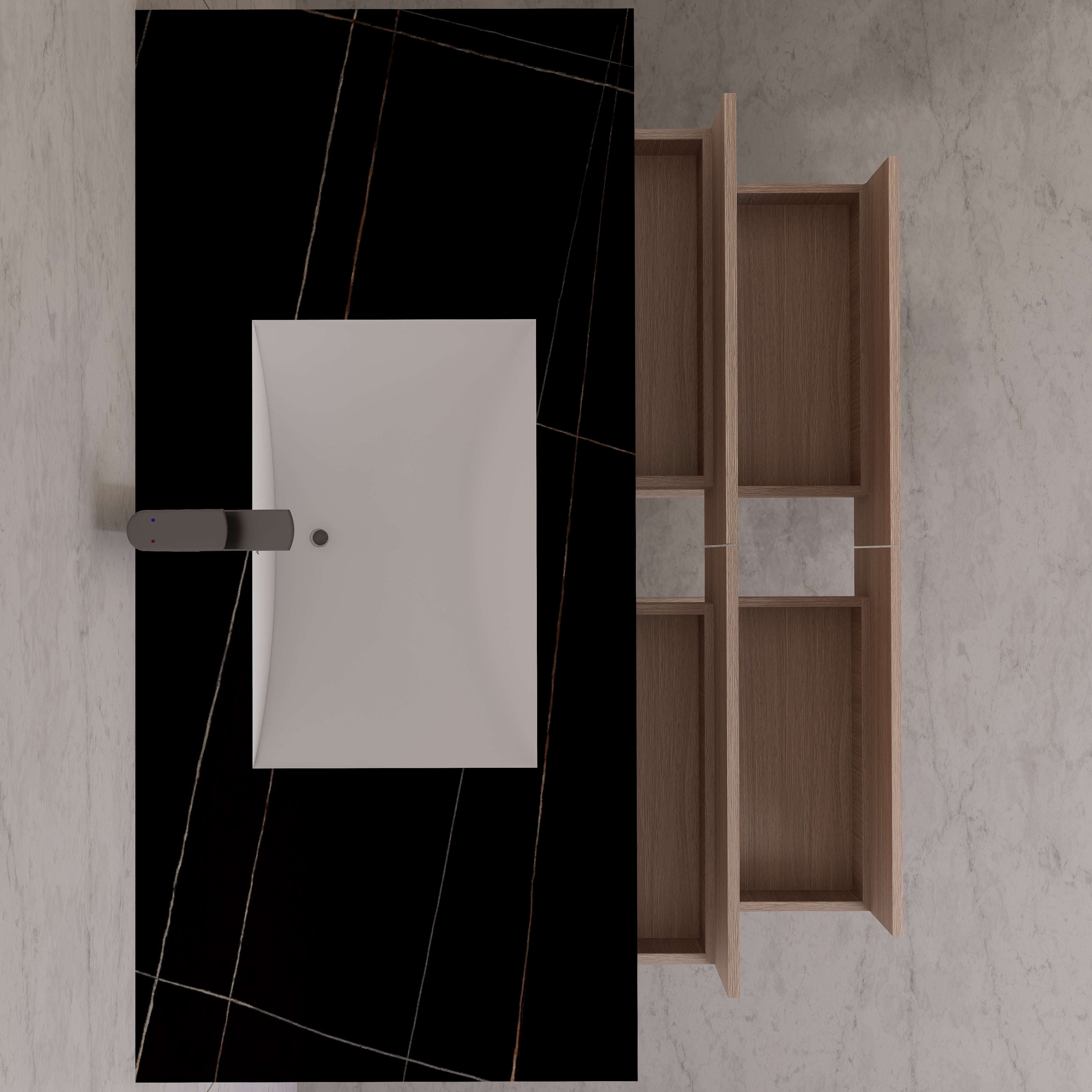 48"，60" Smoked Oak Sintered Stone Top With Four Drawer Floating Bathroom Vanity