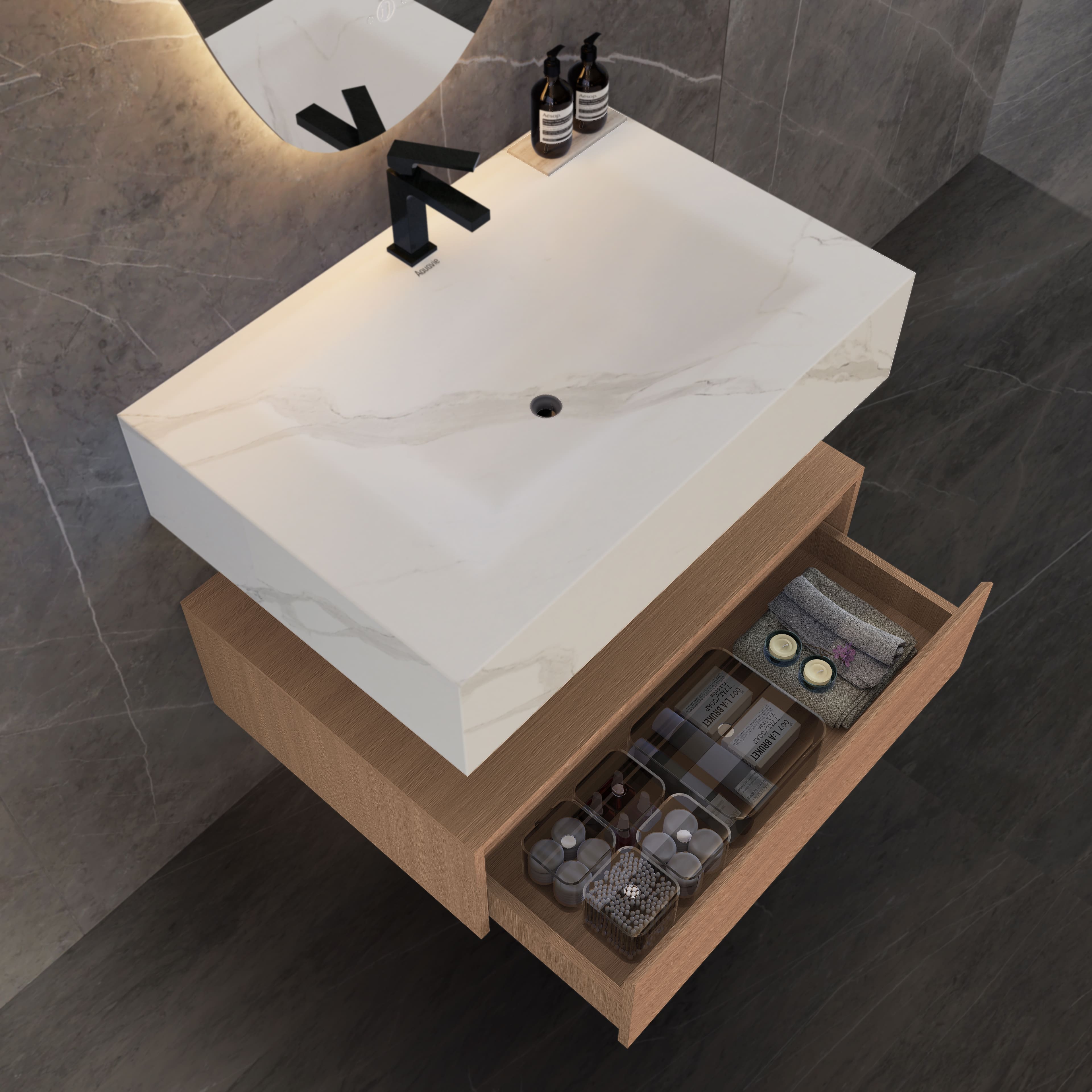 32"/ 36"/40"  Wall Mount Bathroom Vanity - Stone Integrated Basin & Plywood Cabinet