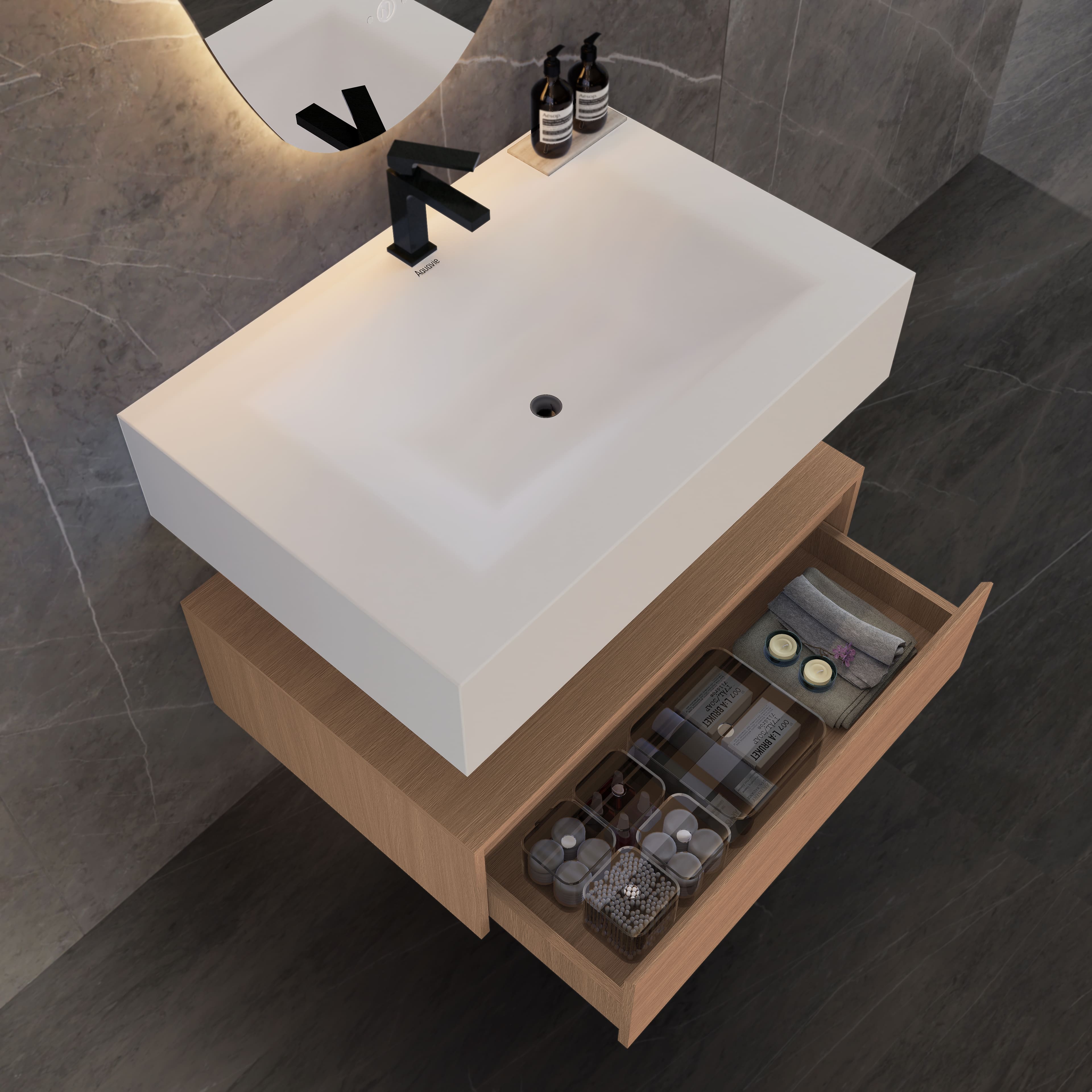 32"/ 36"/40"  Wall Mount Bathroom Vanity - Stone Integrated Basin & Plywood Cabinet