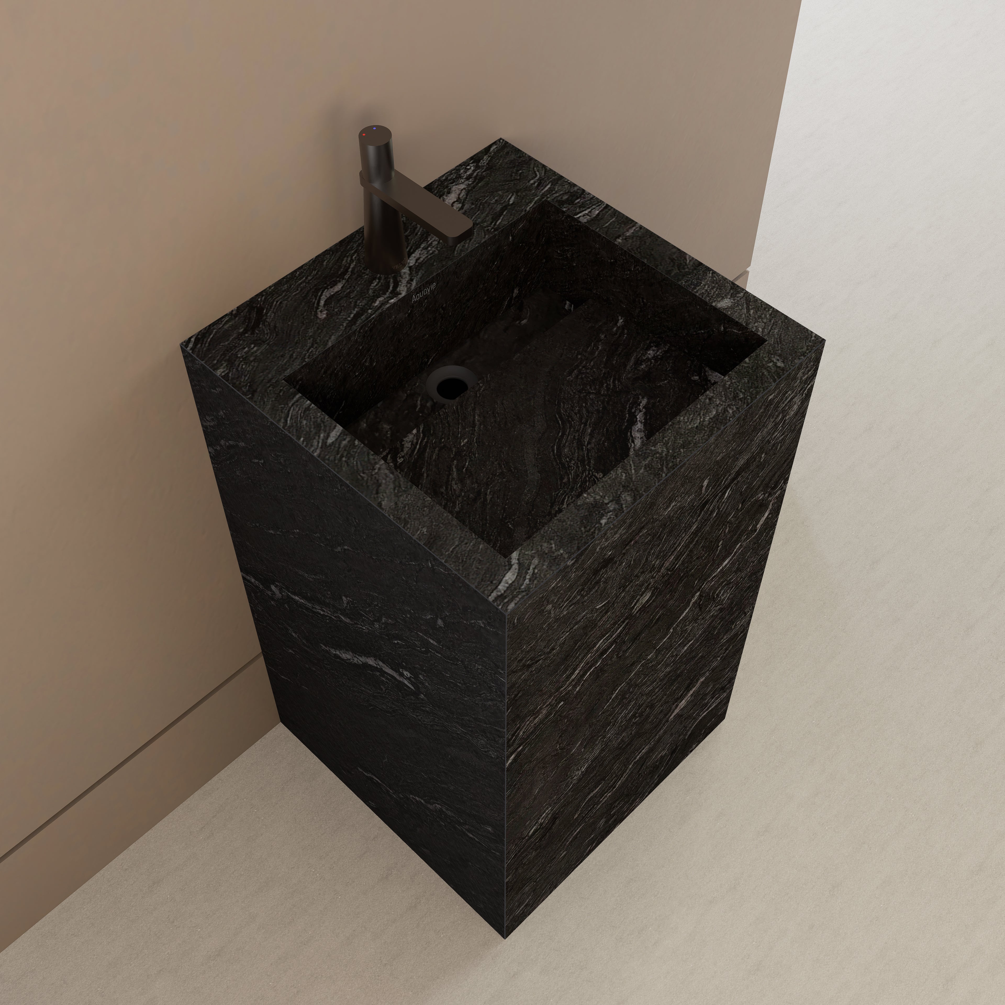 Monolithic Freestanding Pedestal Sink | Nero Marquina Sintered Stone Ramp Basin