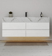 60” White Modern Floating Bathroom Vanity 4 Drawers– Single Basin