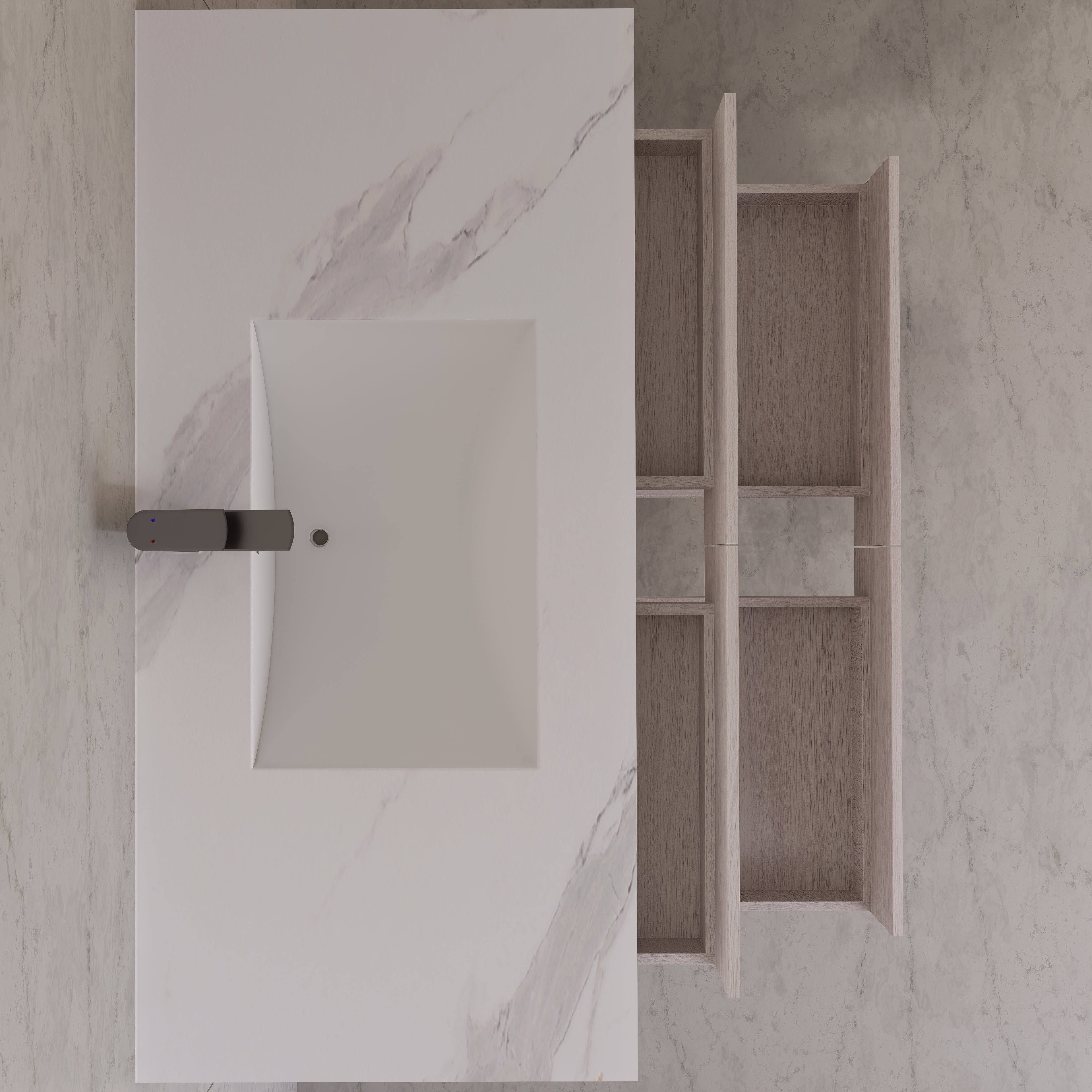 48"，60" White Grey Sintered Stone Top With Four Drawer Floating Bathroom Vanity