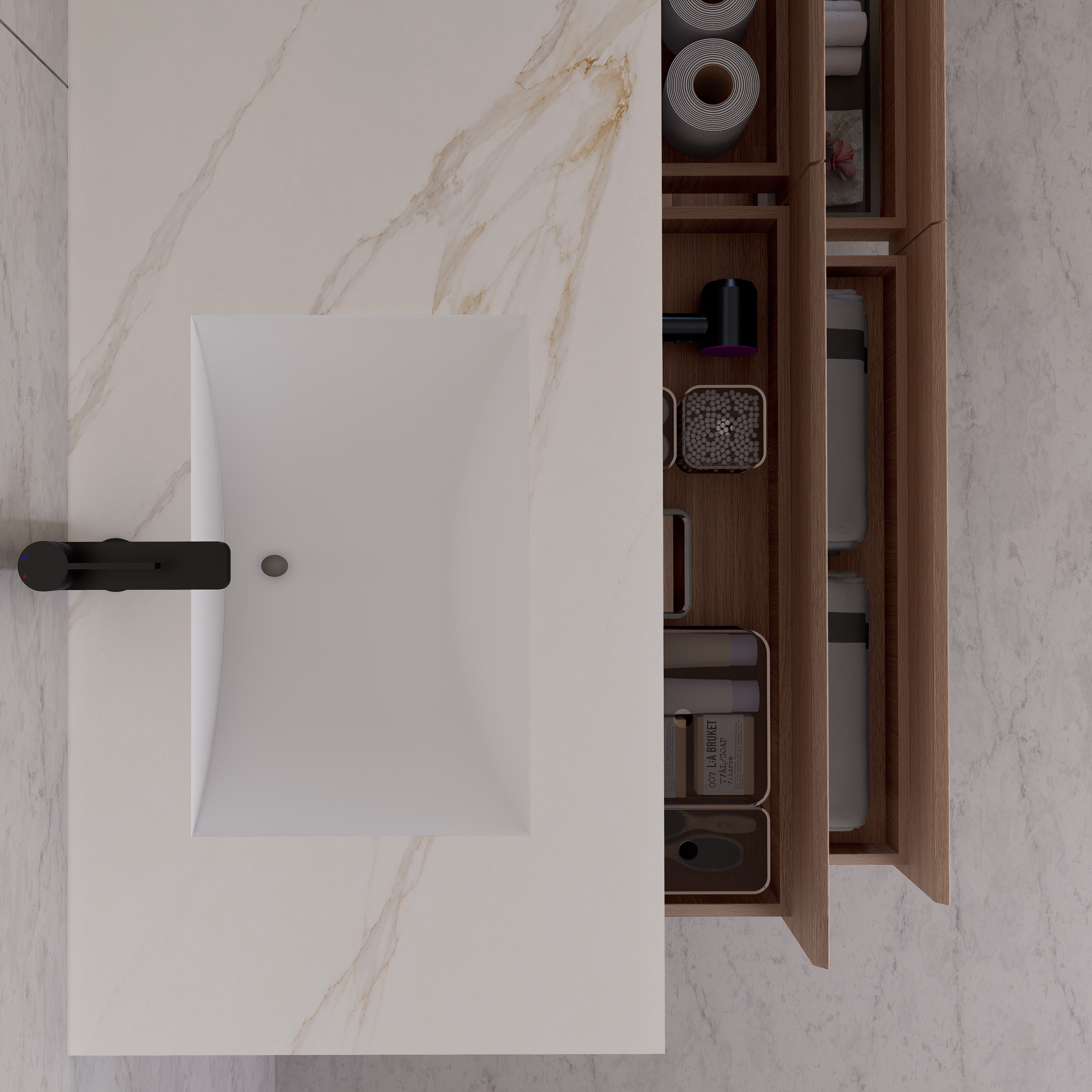 71"，60" Smoked Oak Double Sink Sintered Stone Top with Floating Bathroom Vanity