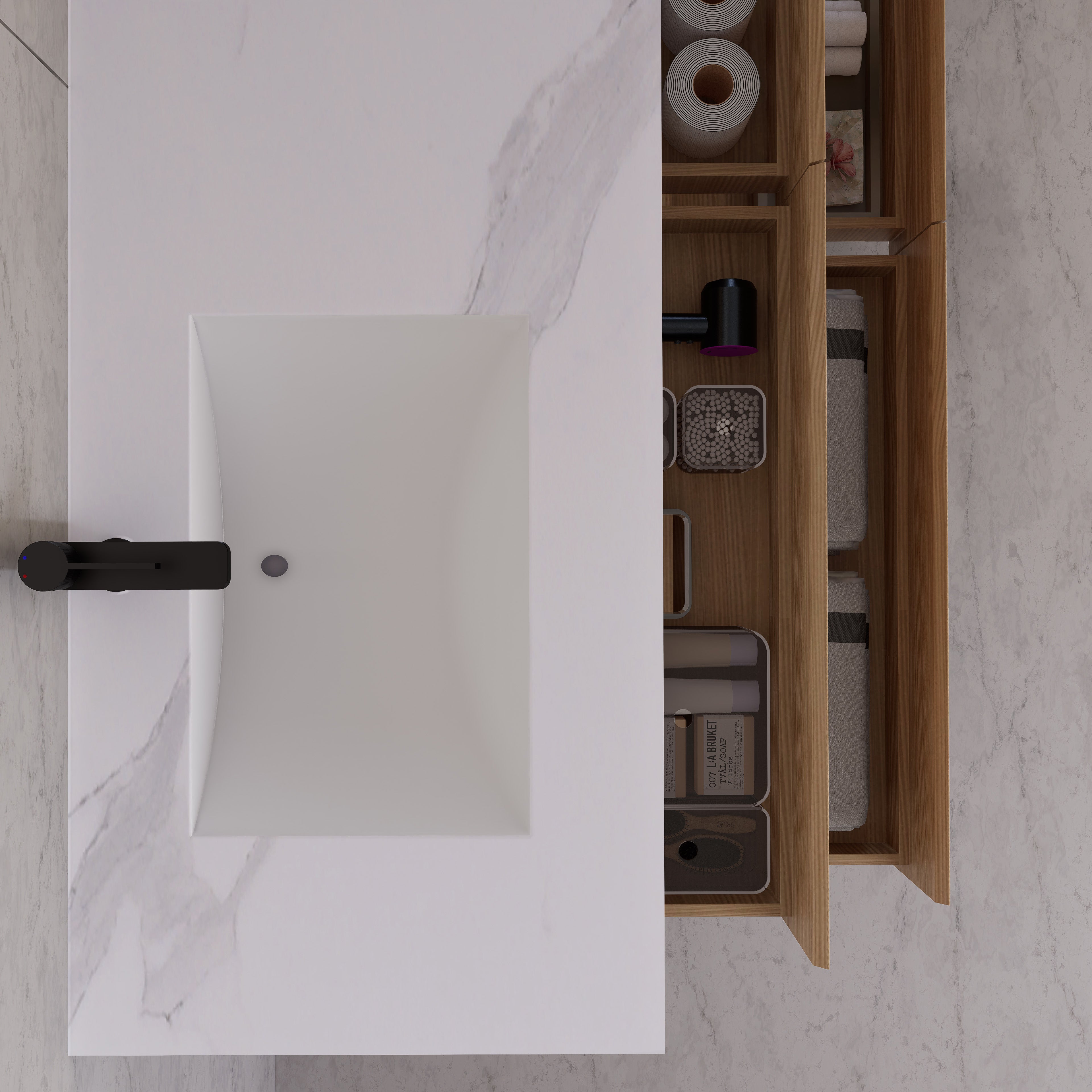 71"，60" Nature Oak Double Sink Sintered Stone Top with Floating Bathroom Vanity