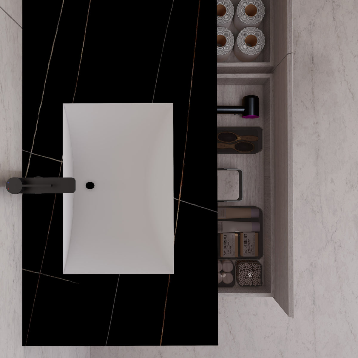 Tocador de baño flotante individual con cubierta de piedra de 60" / 71" de doble lavabo