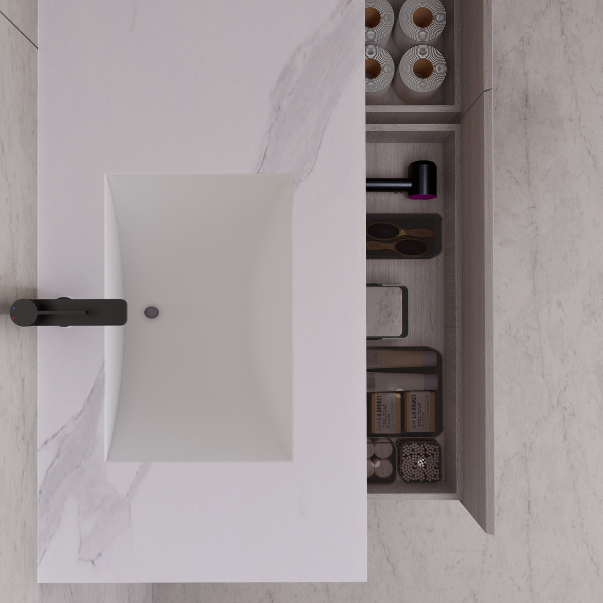 Tocador de baño flotante individual con cubierta de piedra de 60" / 71" de doble lavabo