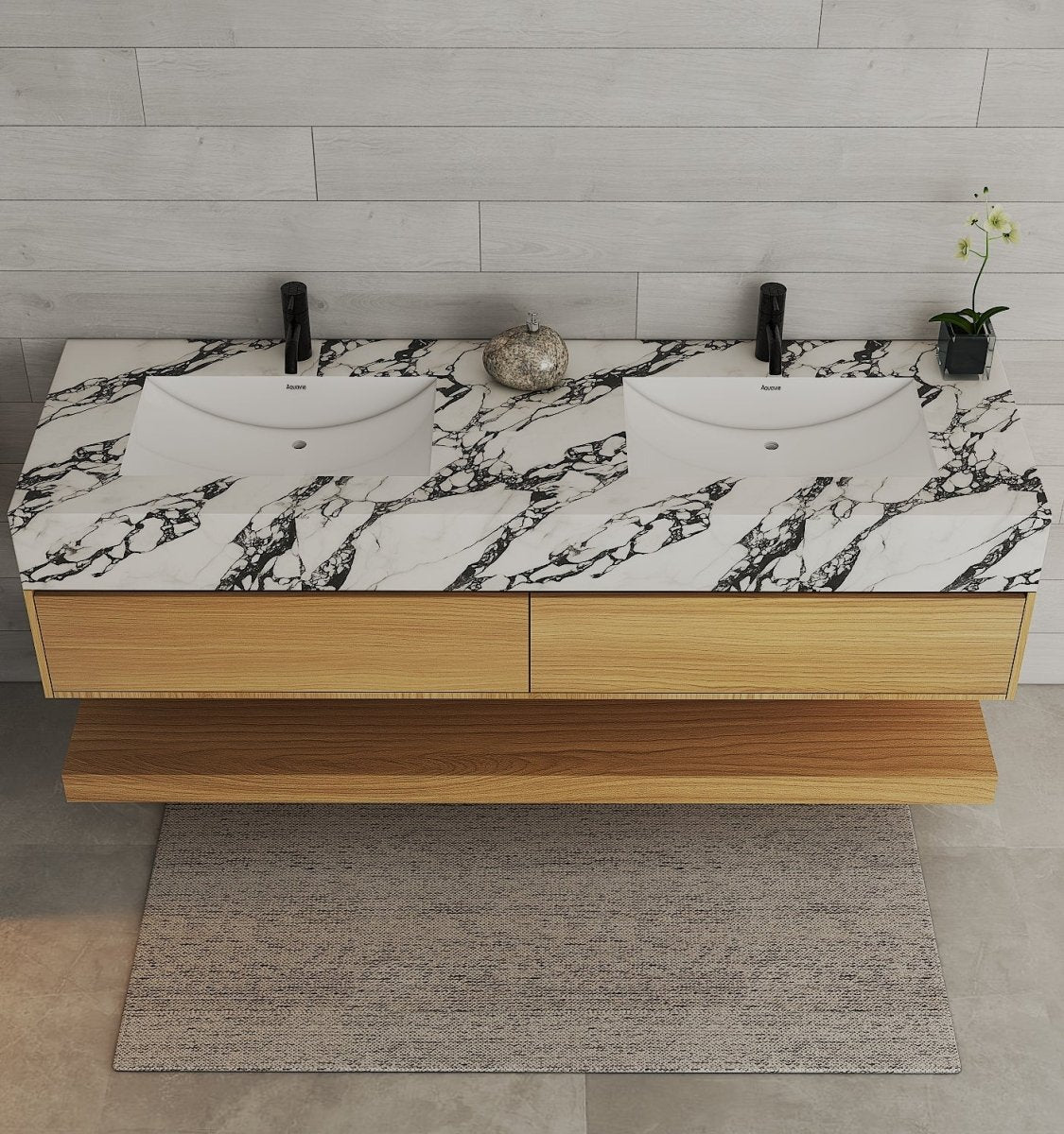 60” / 71” Honey Oak Floating Double Sink Vanity – Stone Top - VanityHoney Oak NeoNova Decor