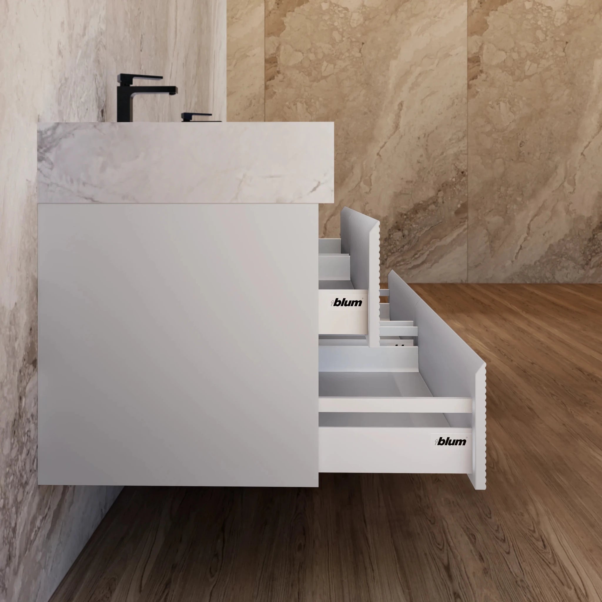 60" /71" Light Grey Floating Vanity with Seamless Stone Double Sink - VanityIce Grey