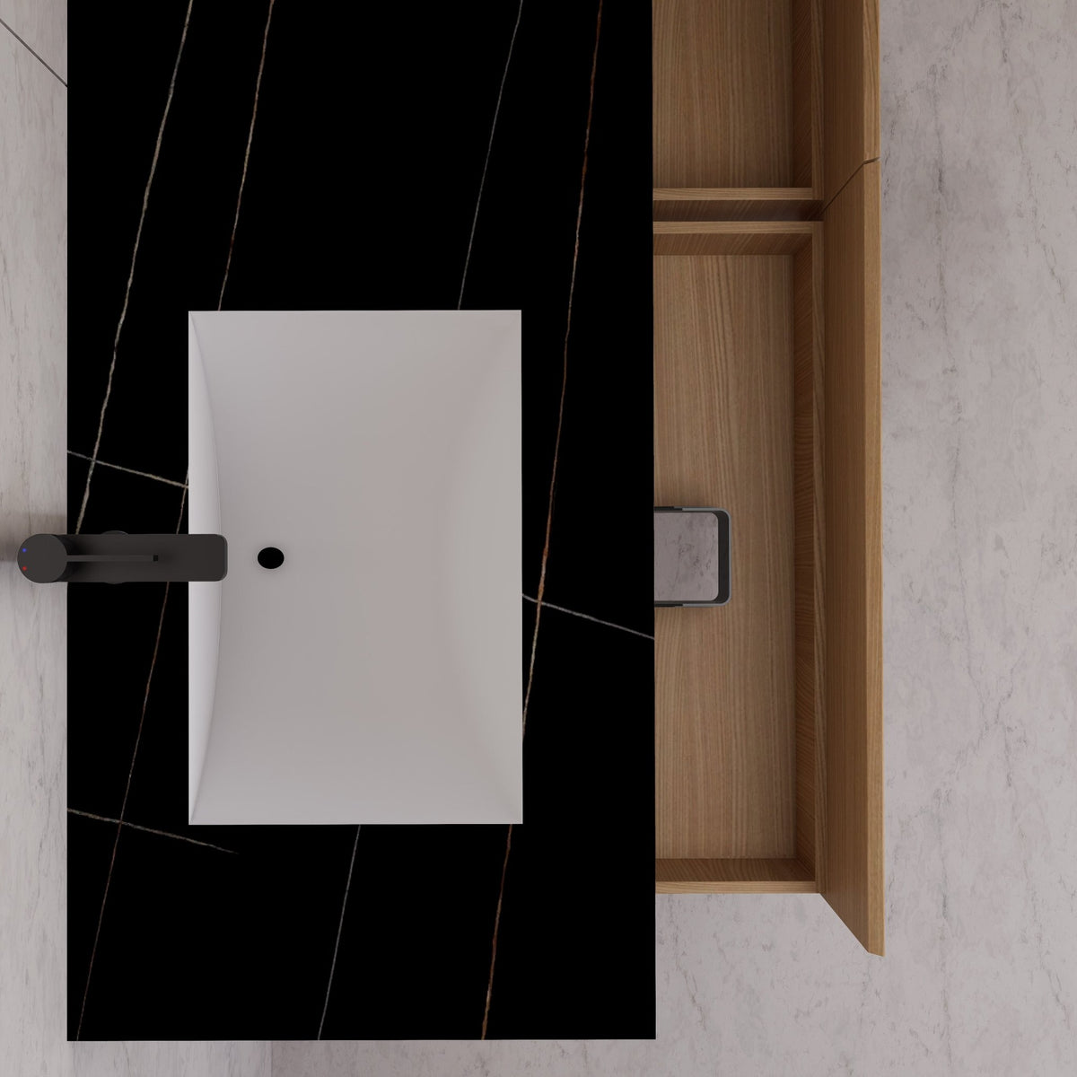 60"/ 71" Nature Oak Double Sink Stone Top with Single Floating Bathroom Vanity -VanityNature Oak