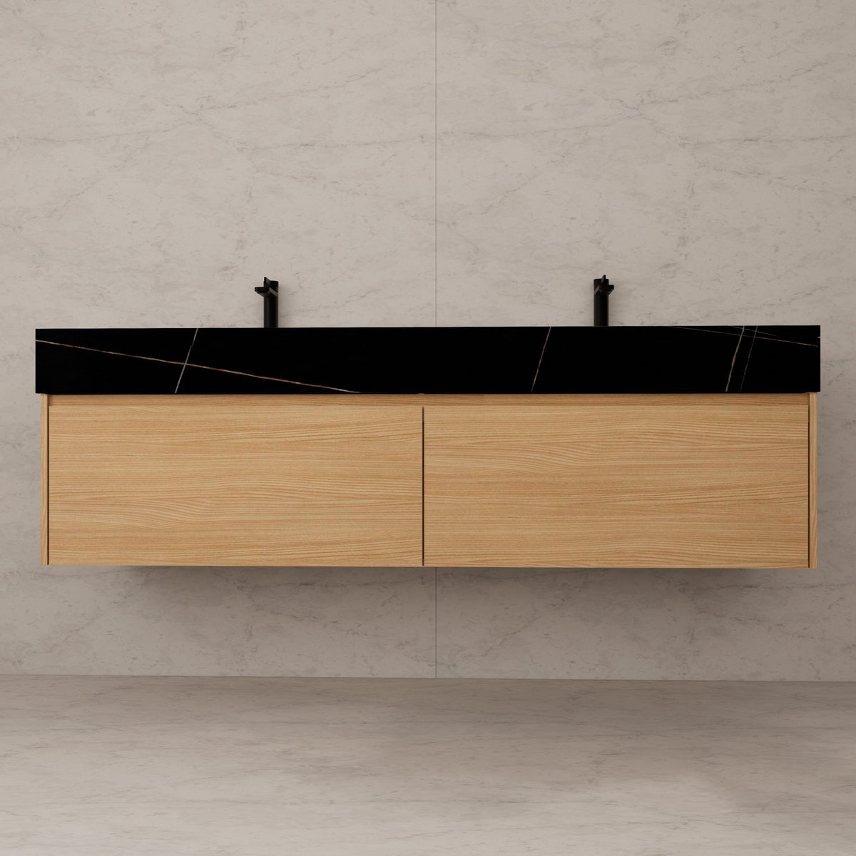 60"/ 71" Nature Oak Double Sink Stone Top with Single Floating Bathroom Vanity -VanityNature Oak