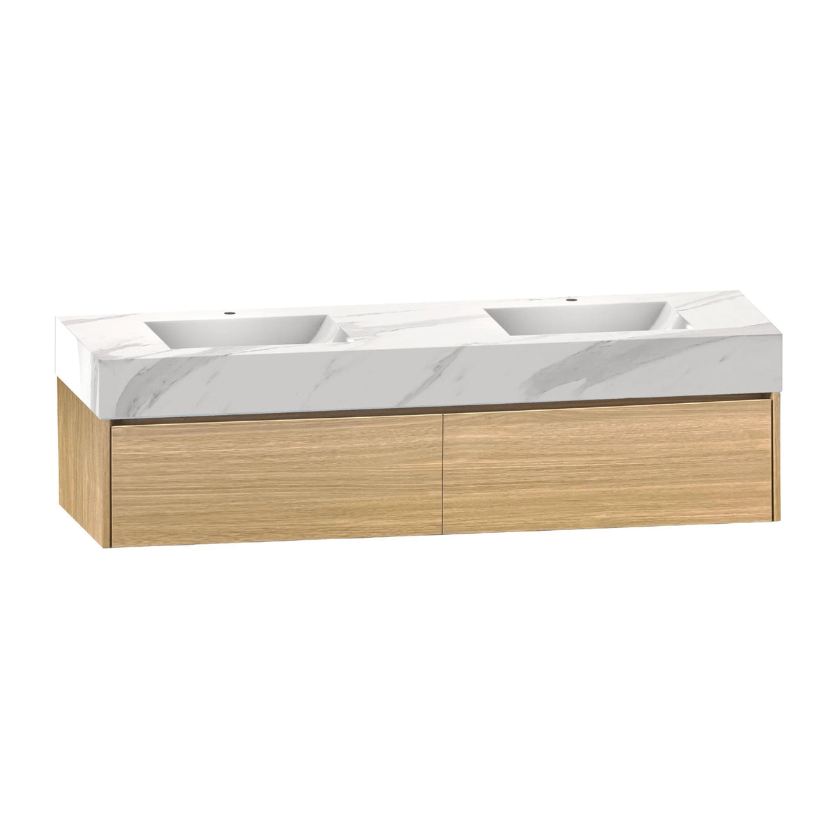 60"/ 71" Nature Oak Double Sink Stone Top with Single Floating Bathroom Vanity -VanityNature Oak