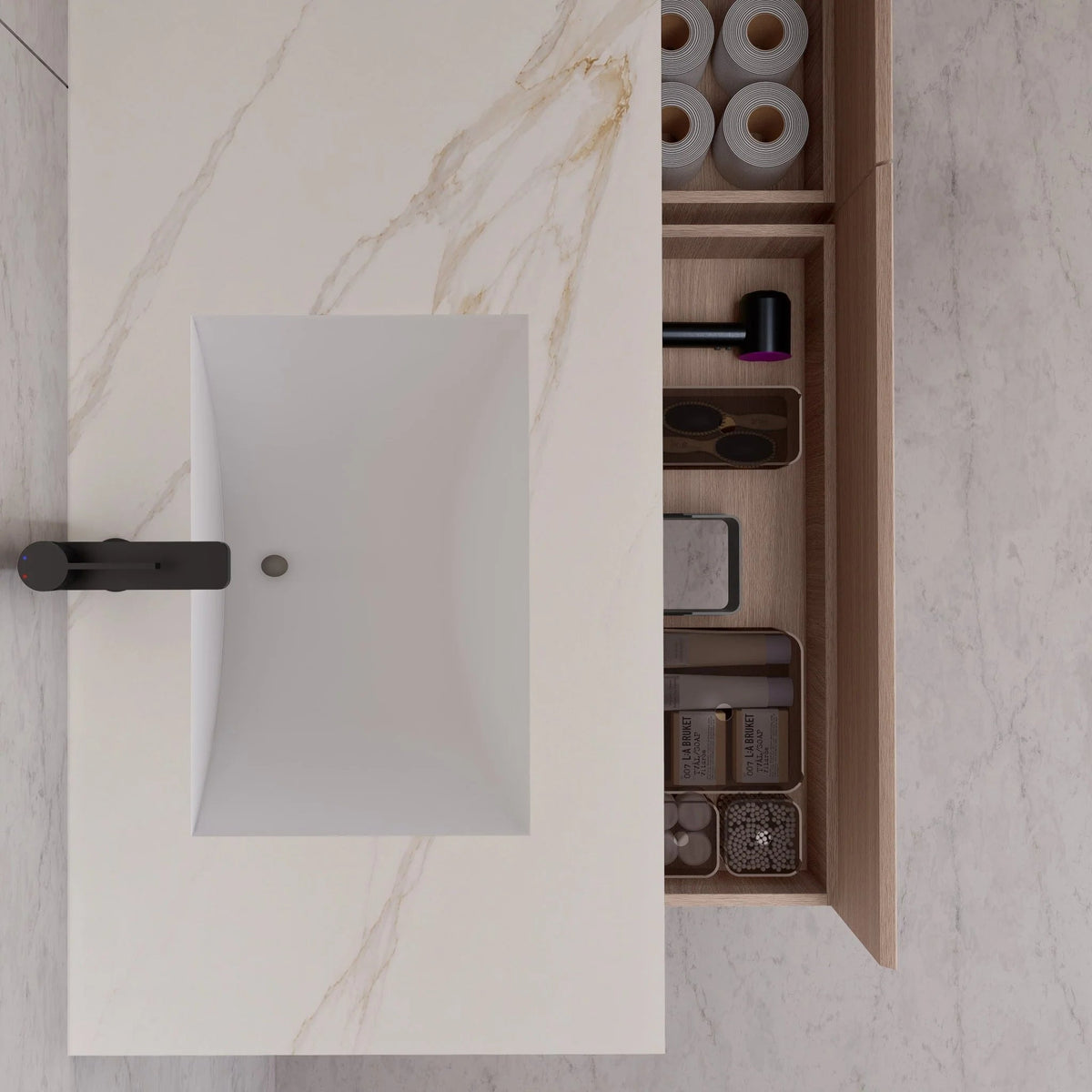 60"/ 71" Nature Oak Double Sink Stone Top with Single Floating Bathroom Vanity -VanityNature Oak