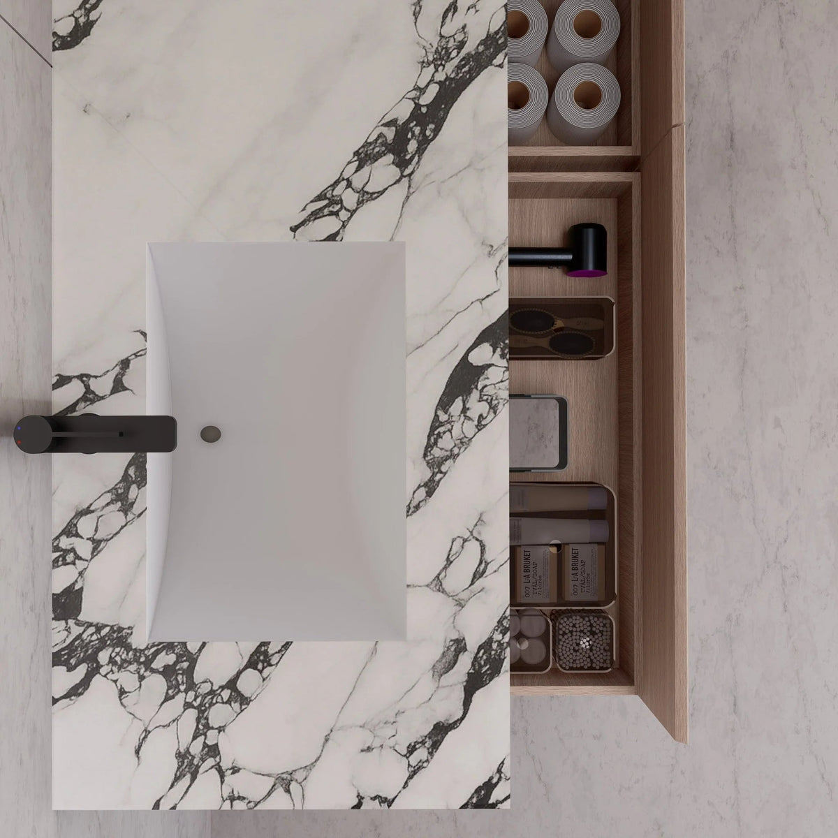 60"/ 71" Nature Oak Double Sink Stone Top with Single Floating Bathroom Vanity -VanityNature Oak