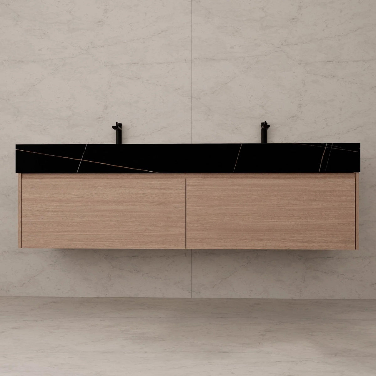 60"/ 71" Nature Oak Double Sink Stone Top with Single Floating Bathroom Vanity -VanityNature Oak