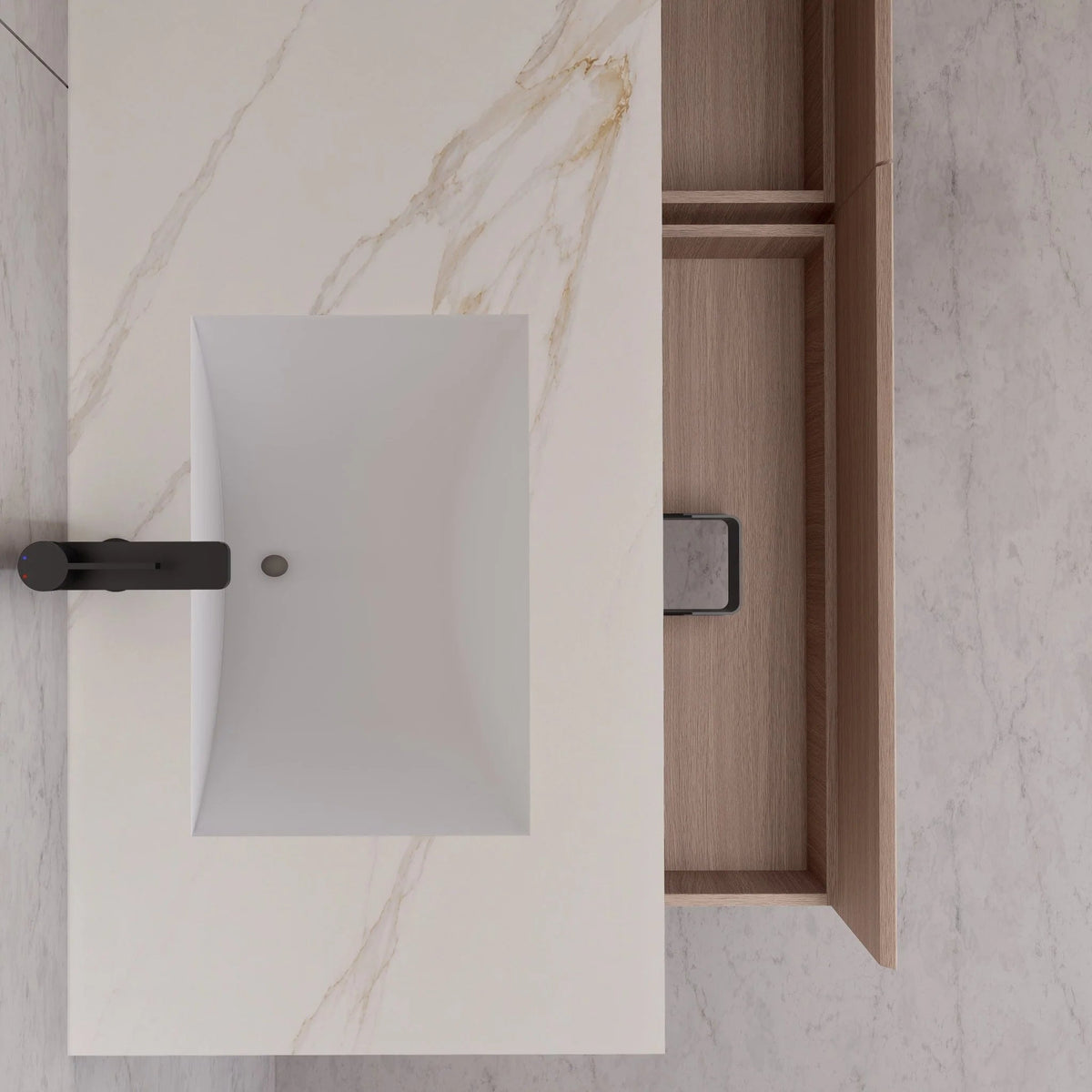 60"/ 71" Nature Oak Double Sink Stone Top with Single Floating Bathroom Vanity -VanityNature Oak