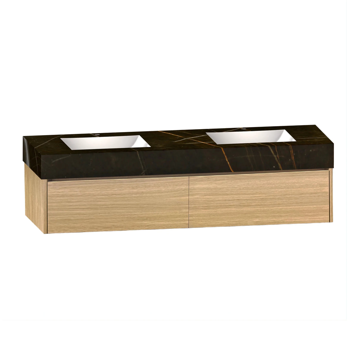 60"/ 71" Nature Oak Double Sink Stone Top with Single Floating Bathroom Vanity -VanityNature Oak