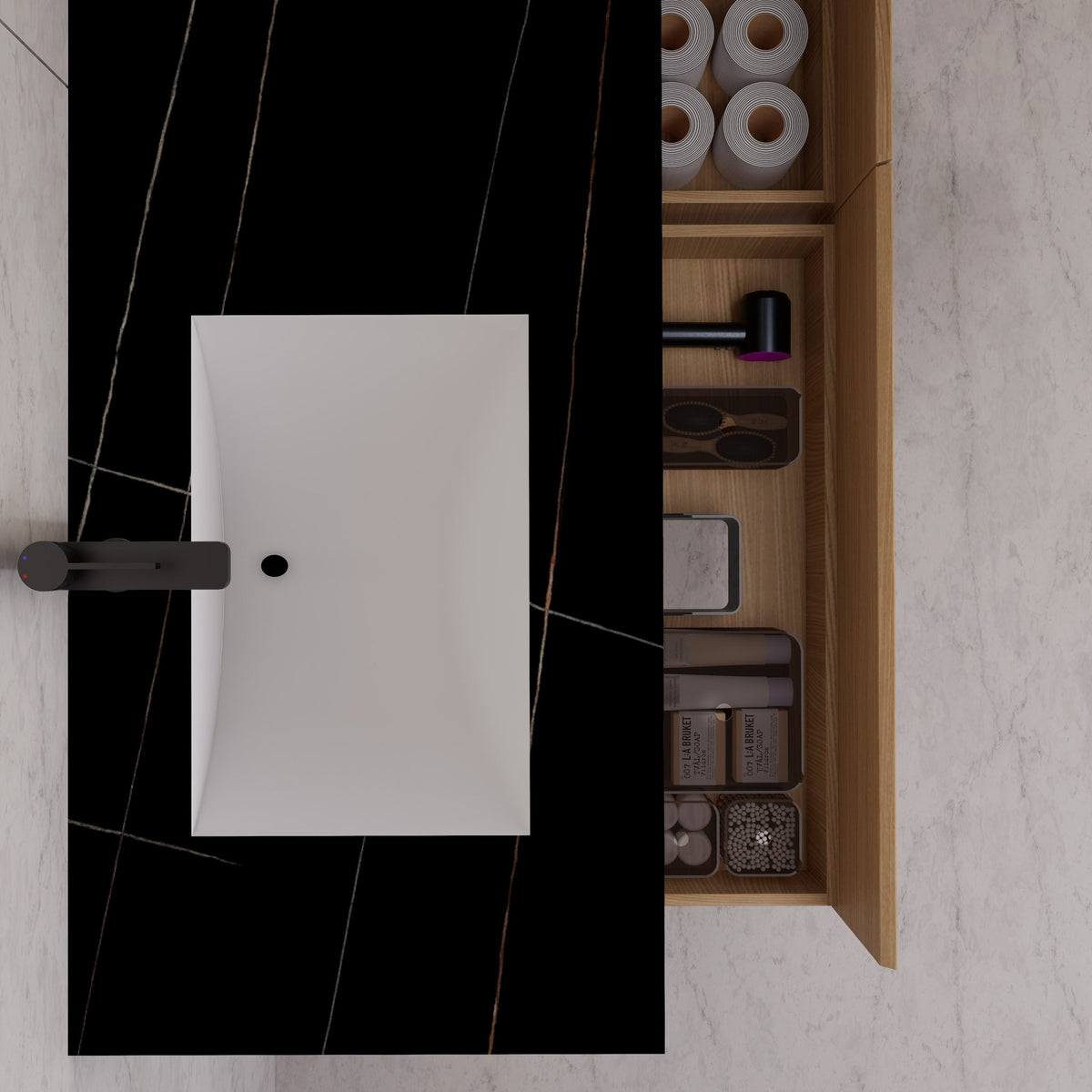 60"/ 71" Nature Oak Double Sink Stone Top with Single Floating Bathroom Vanity -VanityNature Oak