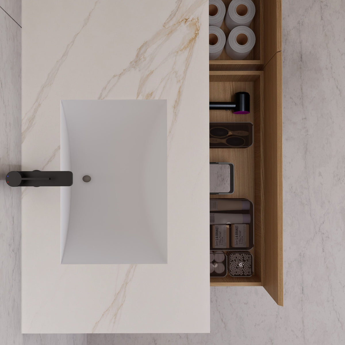 60"/ 71" Nature Oak Double Sink Stone Top with Single Floating Bathroom Vanity -VanityNature Oak