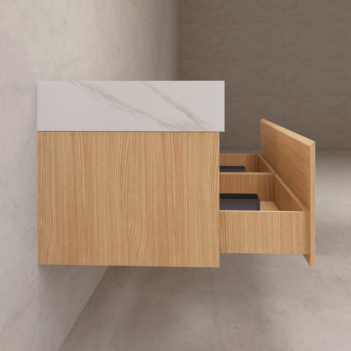 60"/ 71" Nature Oak Double Sink Stone Top with Single Floating Bathroom Vanity -VanityNature Oak