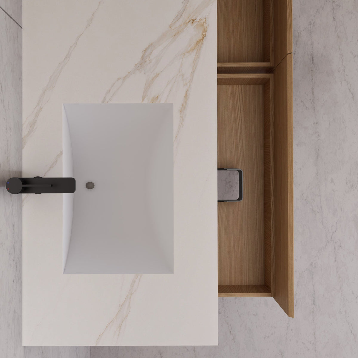 60"/ 71" Nature Oak Double Sink Stone Top with Single Floating Bathroom Vanity -VanityNature Oak