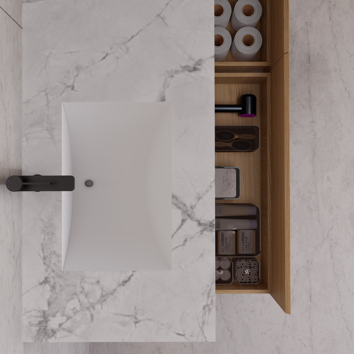 60"/ 71" Nature Oak Double Sink Stone Top with Single Floating Bathroom Vanity -VanityNature Oak