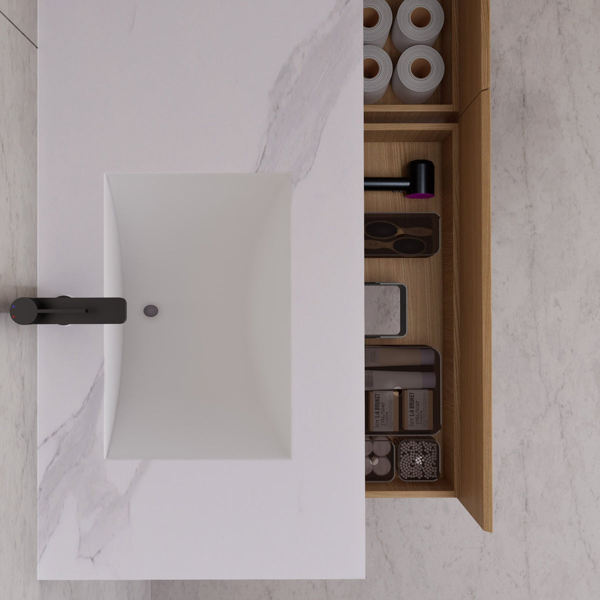 60"/ 71" Nature Oak Double Sink Stone Top with Single Floating Bathroom Vanity -VanityNature Oak