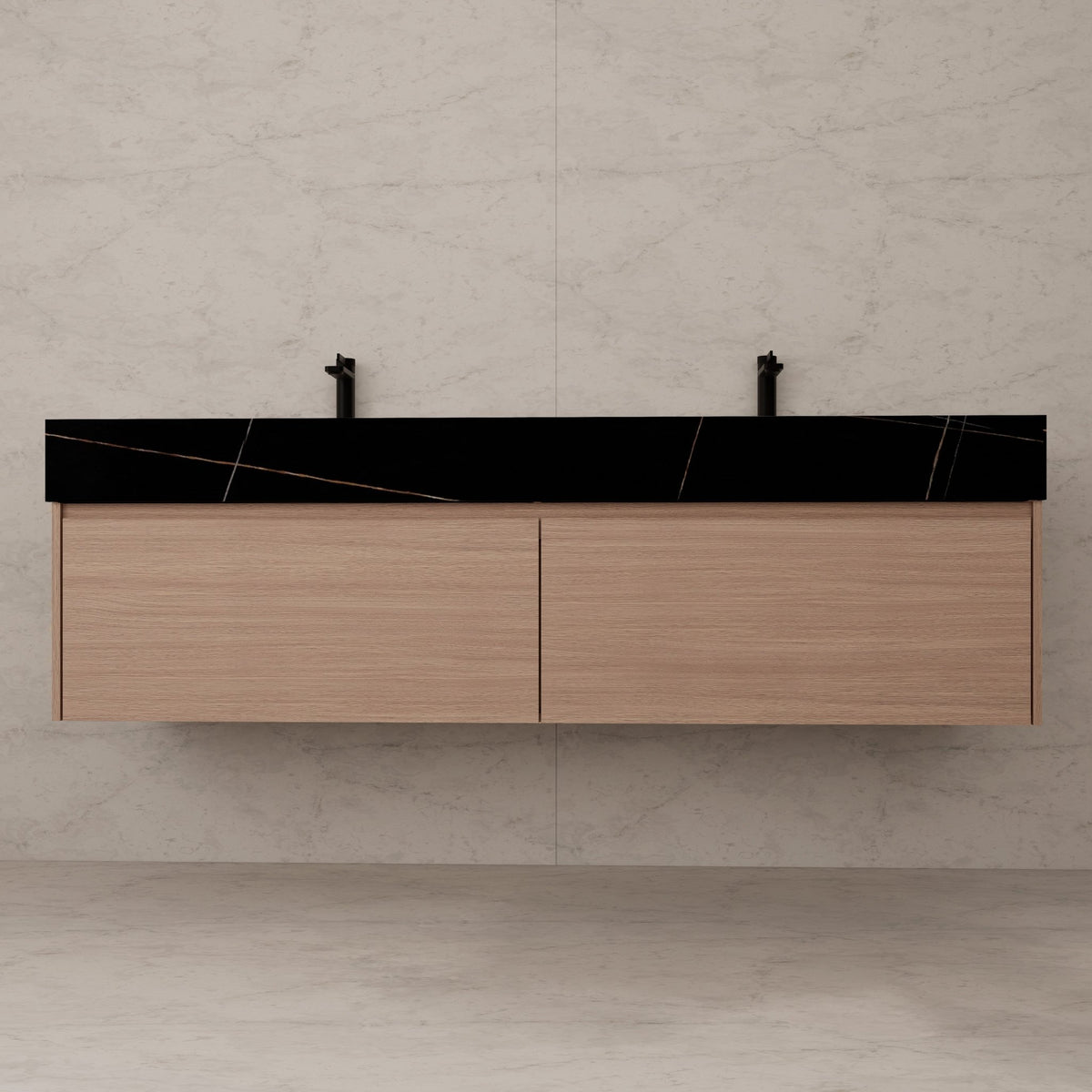 60"/ 71" Smoked Oak Double Sink Stone Top with Floating Bathroom Vanity -VanitySmoked Oak
