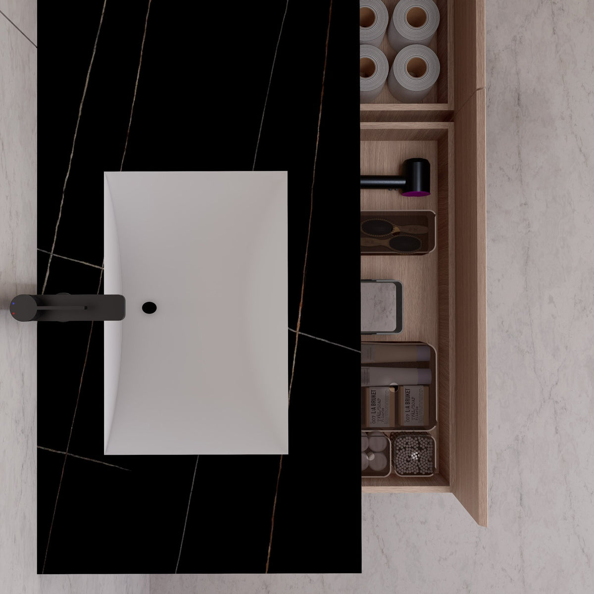 60"/ 71" Smoked Oak Double Sink Stone Top with Floating Bathroom Vanity -VanitySmoked Oak