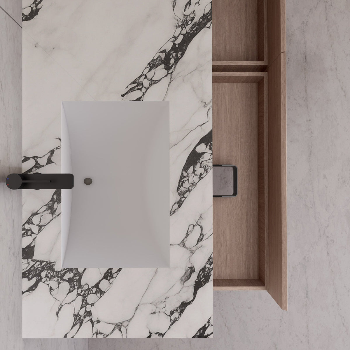 60"/ 71" Smoked Oak Double Sink Stone Top with Floating Bathroom Vanity -VanitySmoked Oak