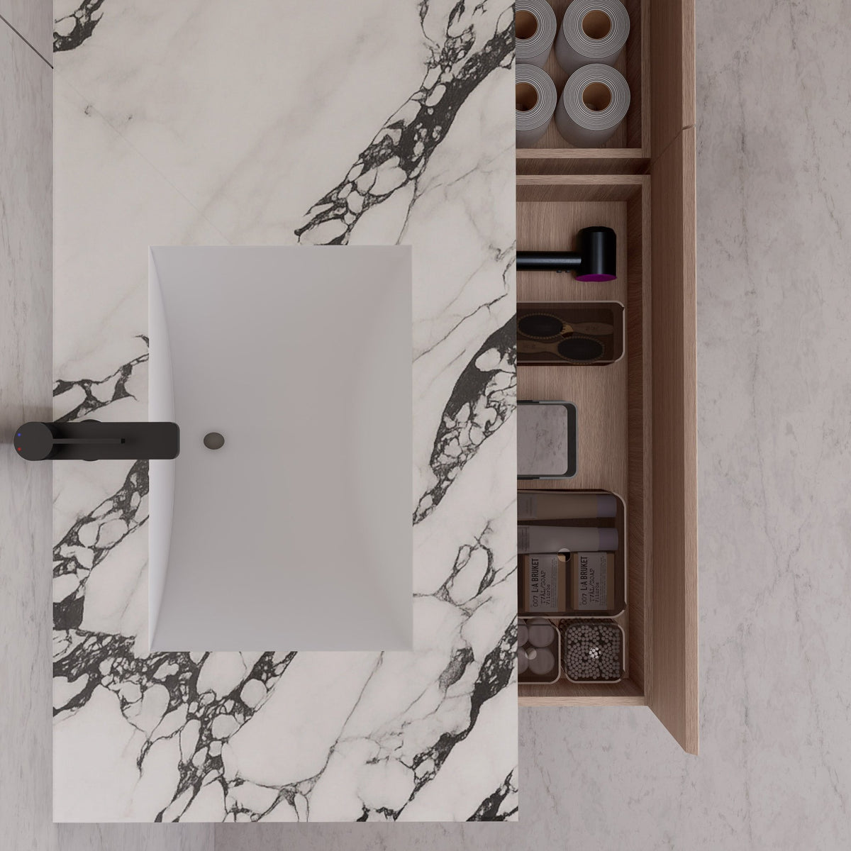 60"/ 71" Smoked Oak Double Sink Stone Top with Floating Bathroom Vanity -VanitySmoked Oak