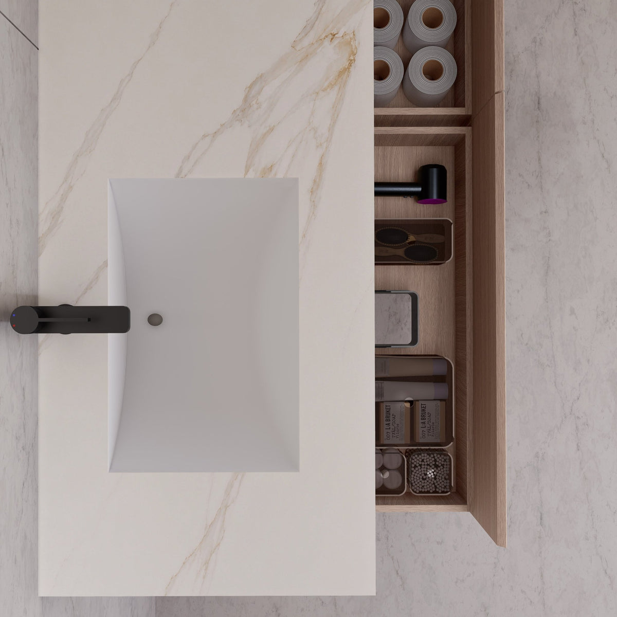 60"/ 71" Smoked Oak Double Sink Stone Top with Floating Bathroom Vanity -VanitySmoked Oak