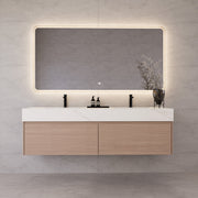 60"/ 71" Smoked Oak Double Sink Stone Top with Floating Bathroom Vanity -VanitySmoked Oak