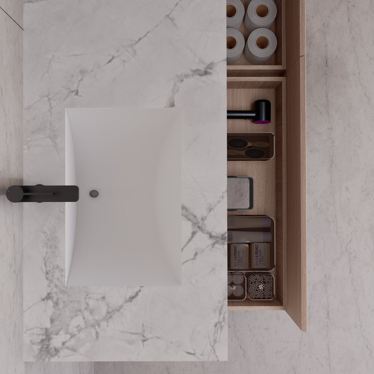 60"/ 71" Smoked Oak Double Sink Stone Top with Floating Bathroom Vanity -VanitySmoked Oak