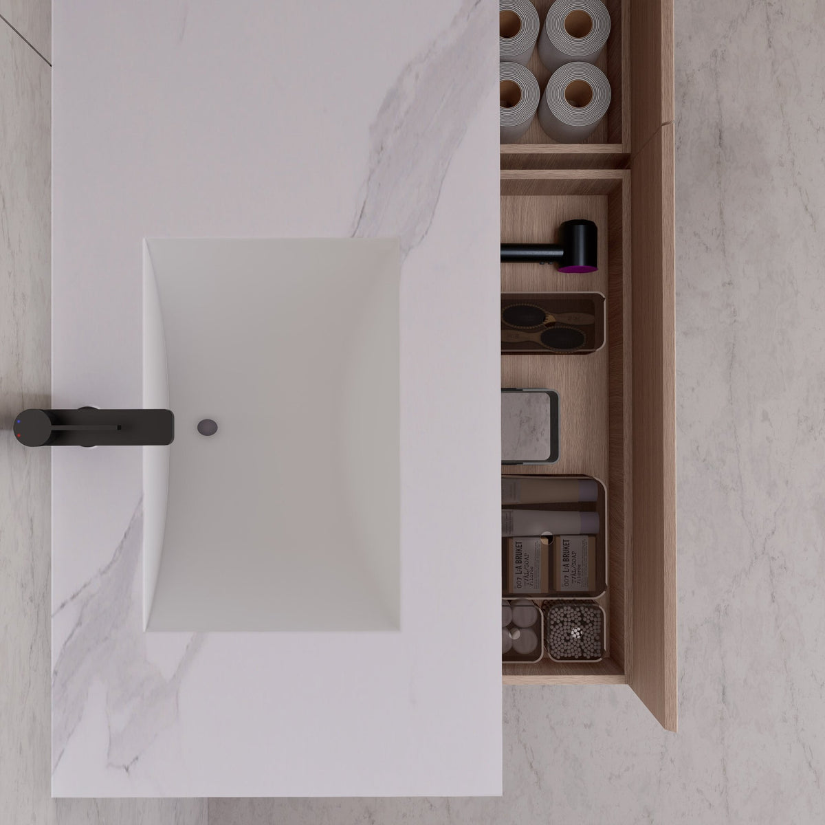 60"/ 71" Smoked Oak Double Sink Stone Top with Floating Bathroom Vanity -VanitySmoked Oak