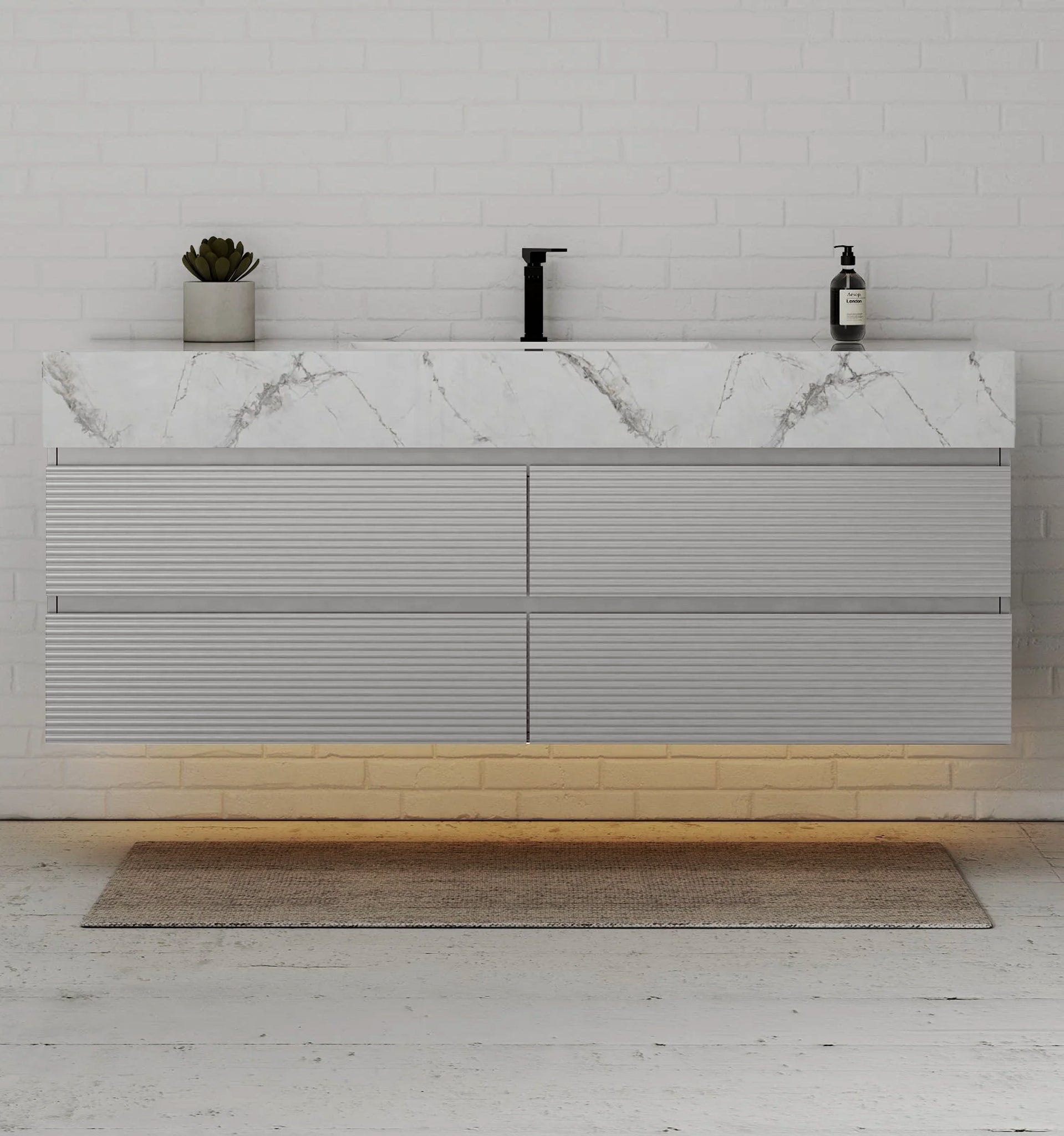 60” Light Grey Modern Floating Bathroom Vanity 4 Drawers– Single Basin -VanityIce Grey