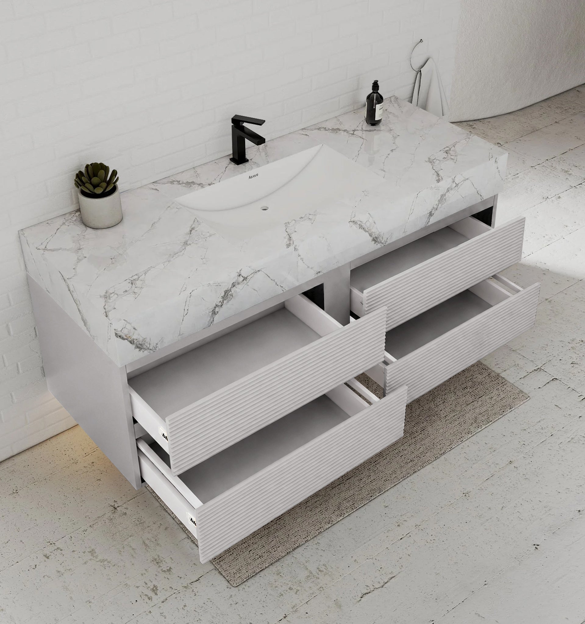 60” Light Grey Modern Floating Bathroom Vanity 4 Drawers– Single Basin -VanityIce Grey