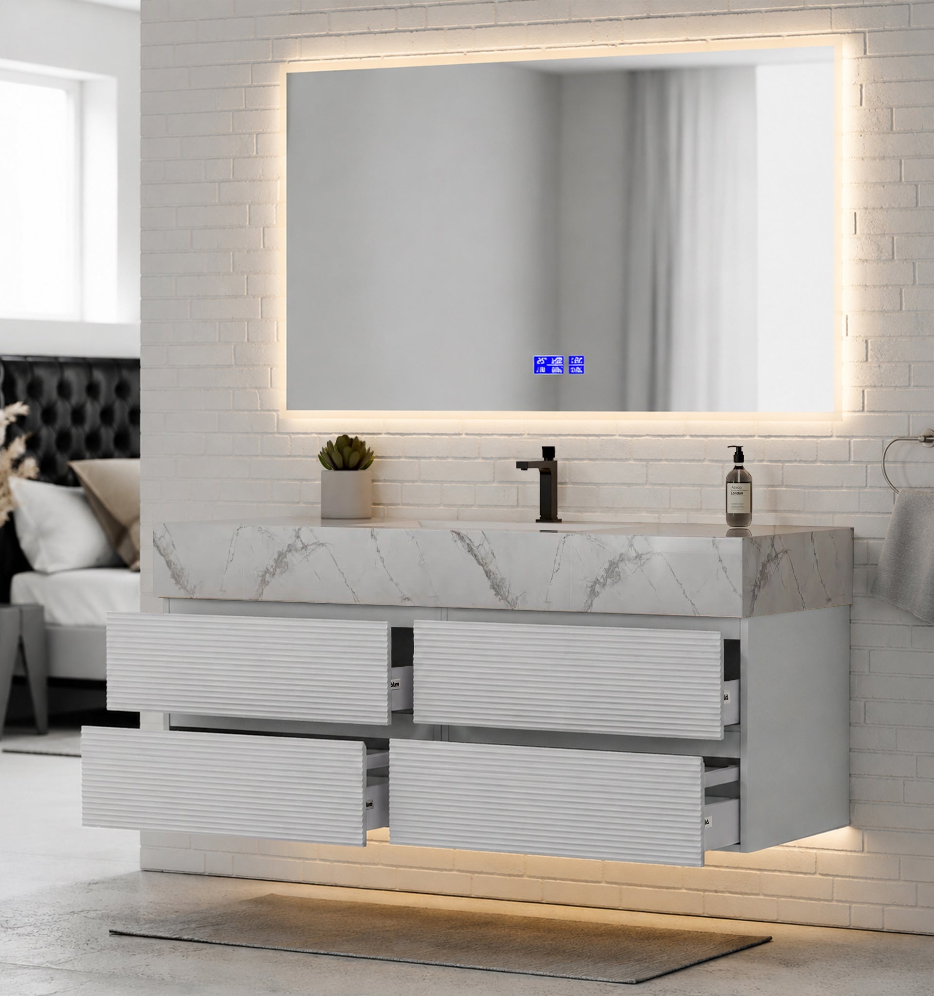 60” Light Grey Modern Floating Bathroom Vanity 4 Drawers– Single Basin -VanityIce Grey