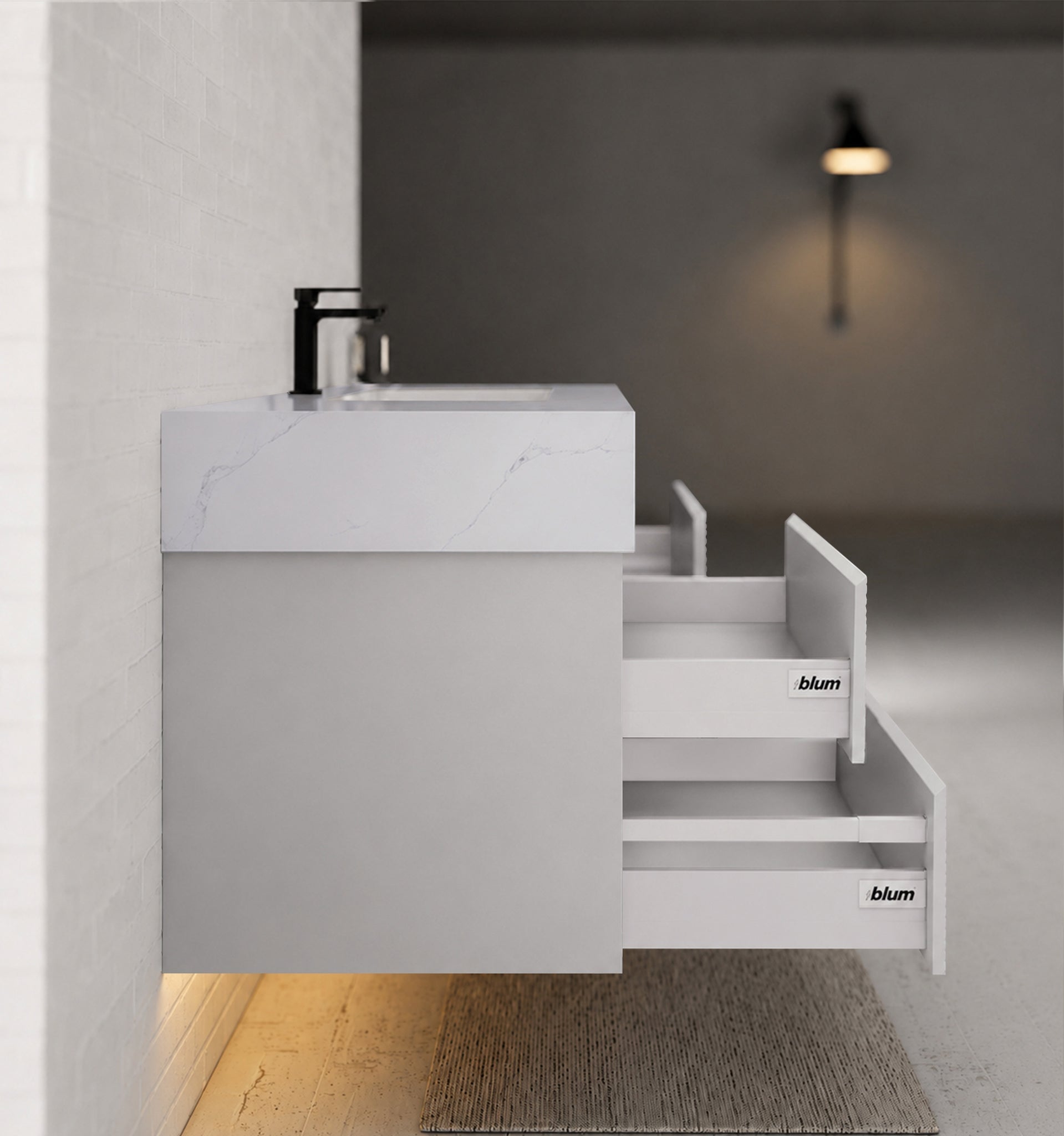 60” Light Grey Modern Floating Bathroom Vanity 4 Drawers– Single Basin -VanityWhite Carrara