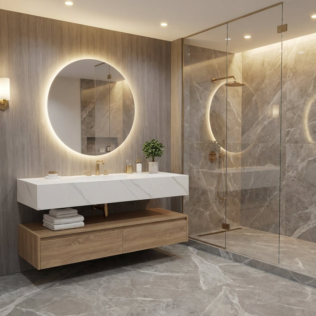 60” Light Oak Floating Vanity Cabinet With Integrated Sintered Stone Basin - Vanity60"