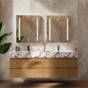 60" Oak Fluted Floating Vanity with Seamless Stone Double Sink - VanityCalacatta Black