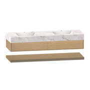 60" Smoked Oak Open Shelf Floating Double Sink Vanity With Seamless Stone Top - VanitySmoked Oak