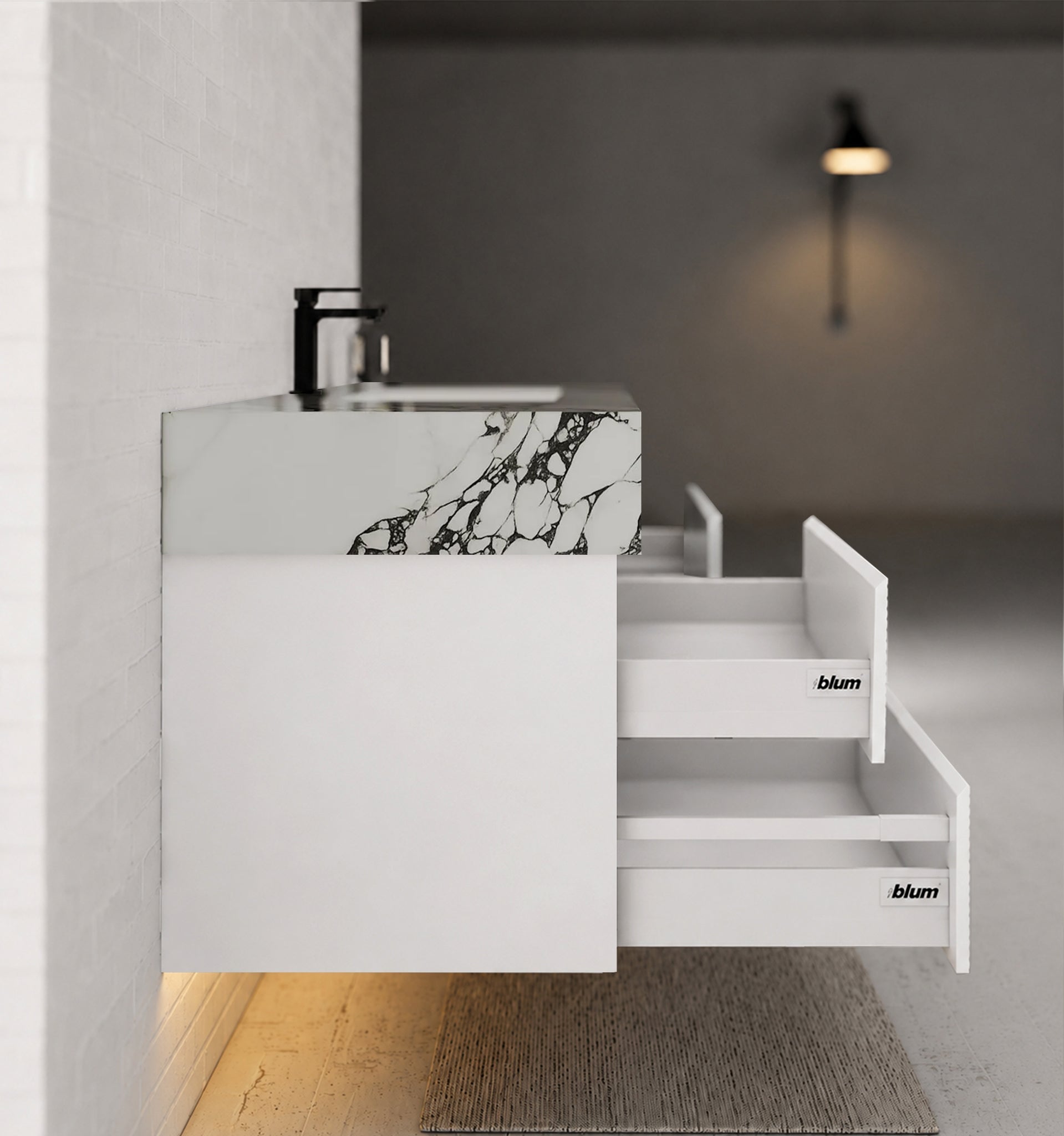 60” White Modern Floating Bathroom Vanity 4 Drawers– Single Basin -VanityCalacatta Black