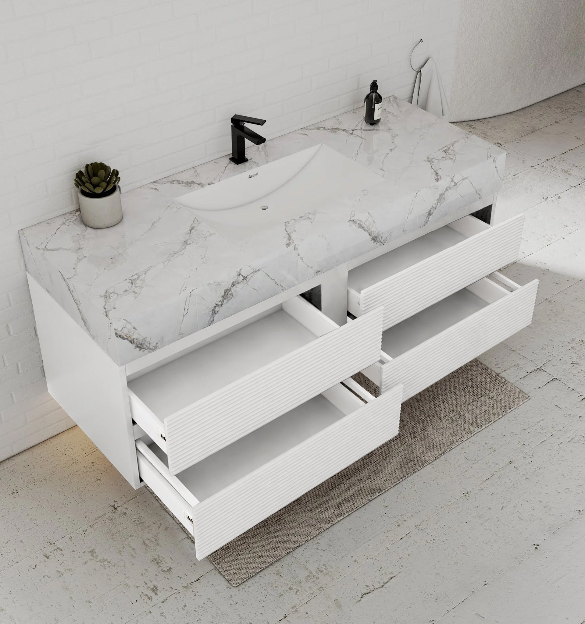 60” White Modern Floating Bathroom Vanity 4 Drawers– Single Basin -VanityIce Grey