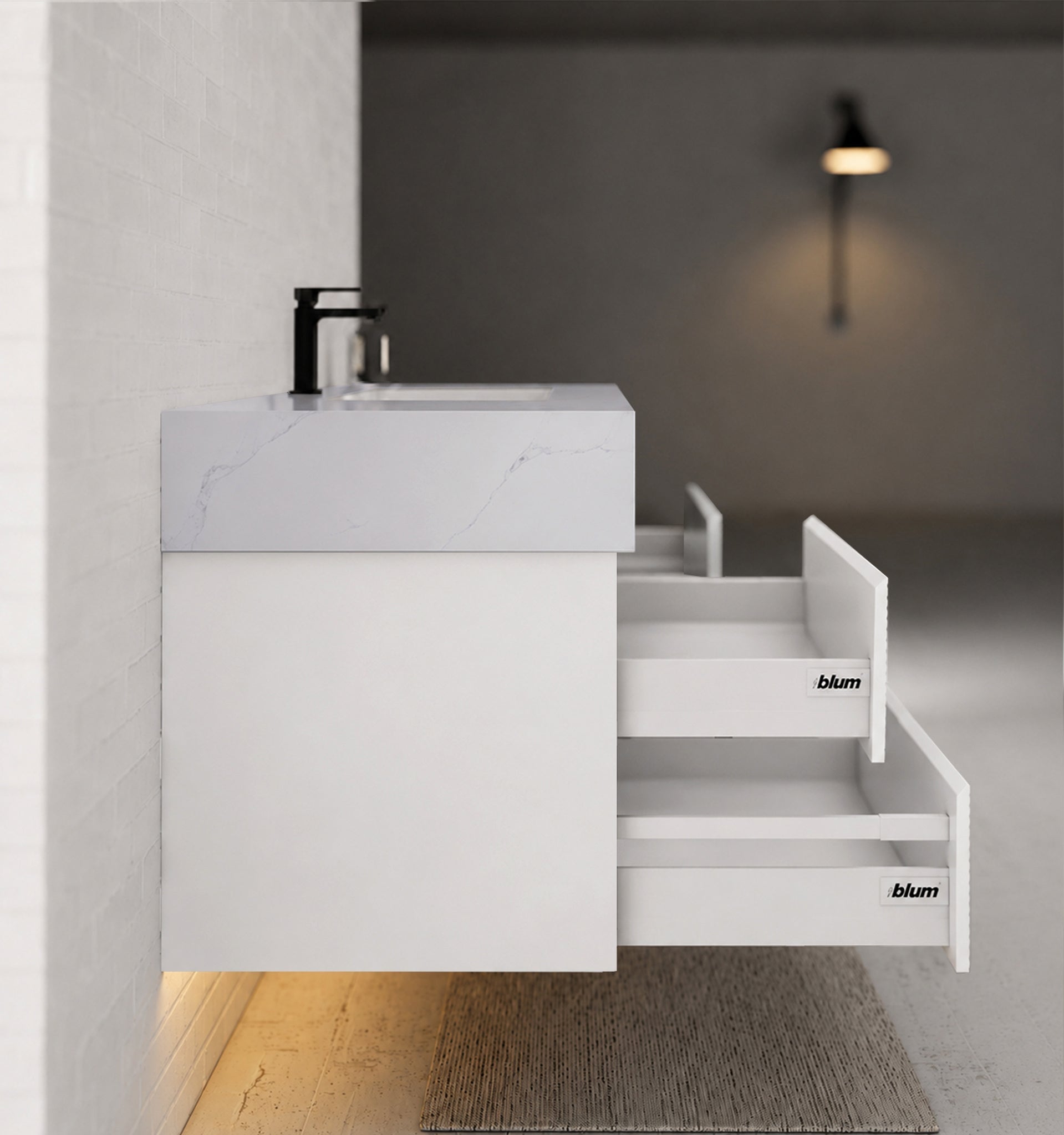 60” White Modern Floating Bathroom Vanity 4 Drawers– Single Basin -VanityWhite Carrara