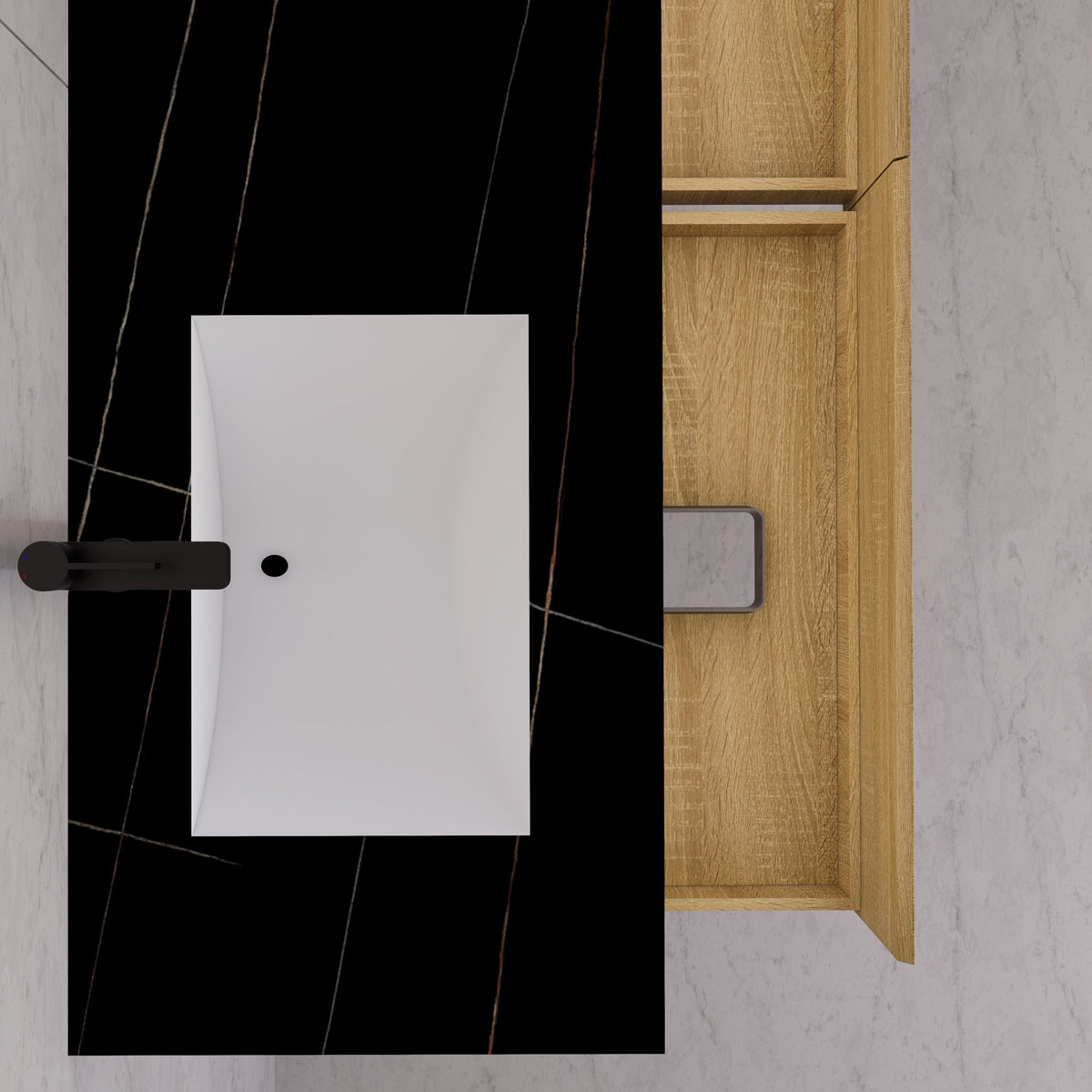 60"/71" Light Oak Hotel-Style Floating Bathroom Vanity, Double Sink, 2 Drawers with Open Shelf, Sintered Stone Top -Vanity