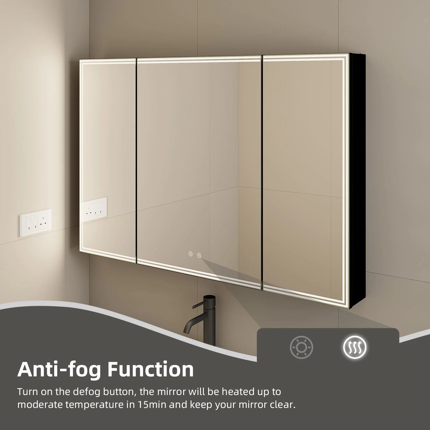 48'' LED Mirror Cabinet with Anti-Fog, Dimmable & Outlet – Blum Hinge，Surface Mount 48"x32"