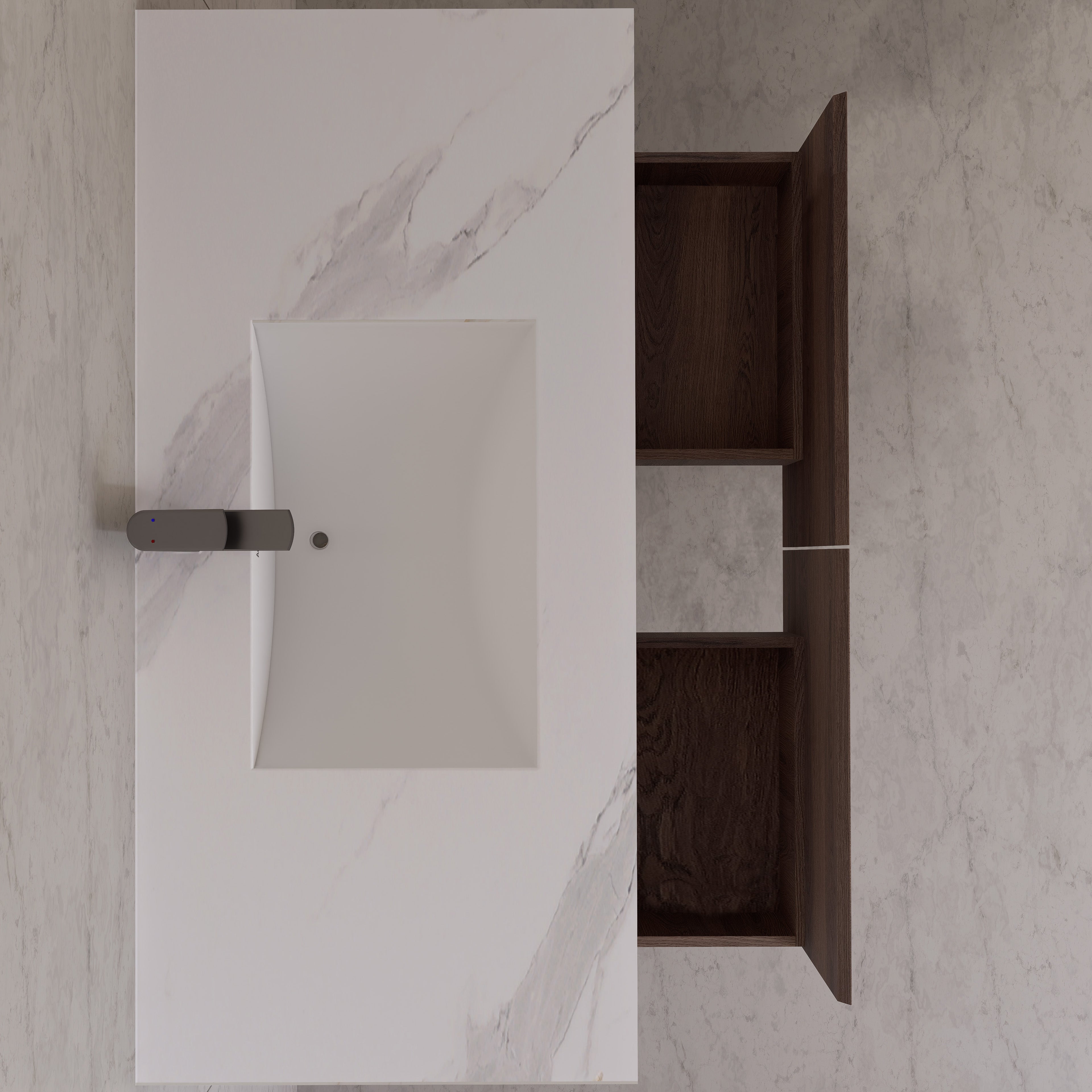 48", 60" Walnut Sintered Stone Top with Double Drawer Floating Bathroom Vanity