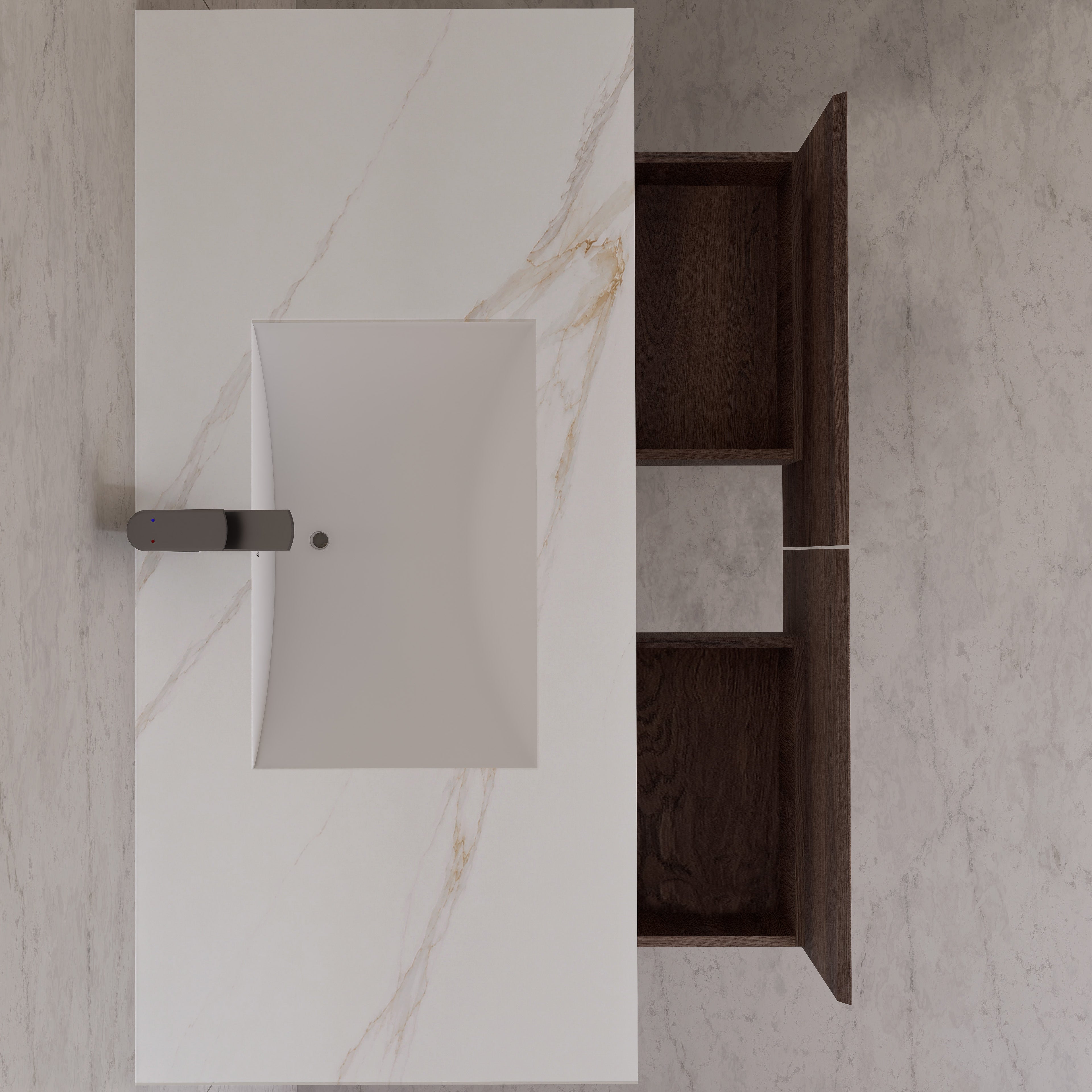 48", 60" Walnut Sintered Stone Top with Double Drawer Floating Bathroom Vanity