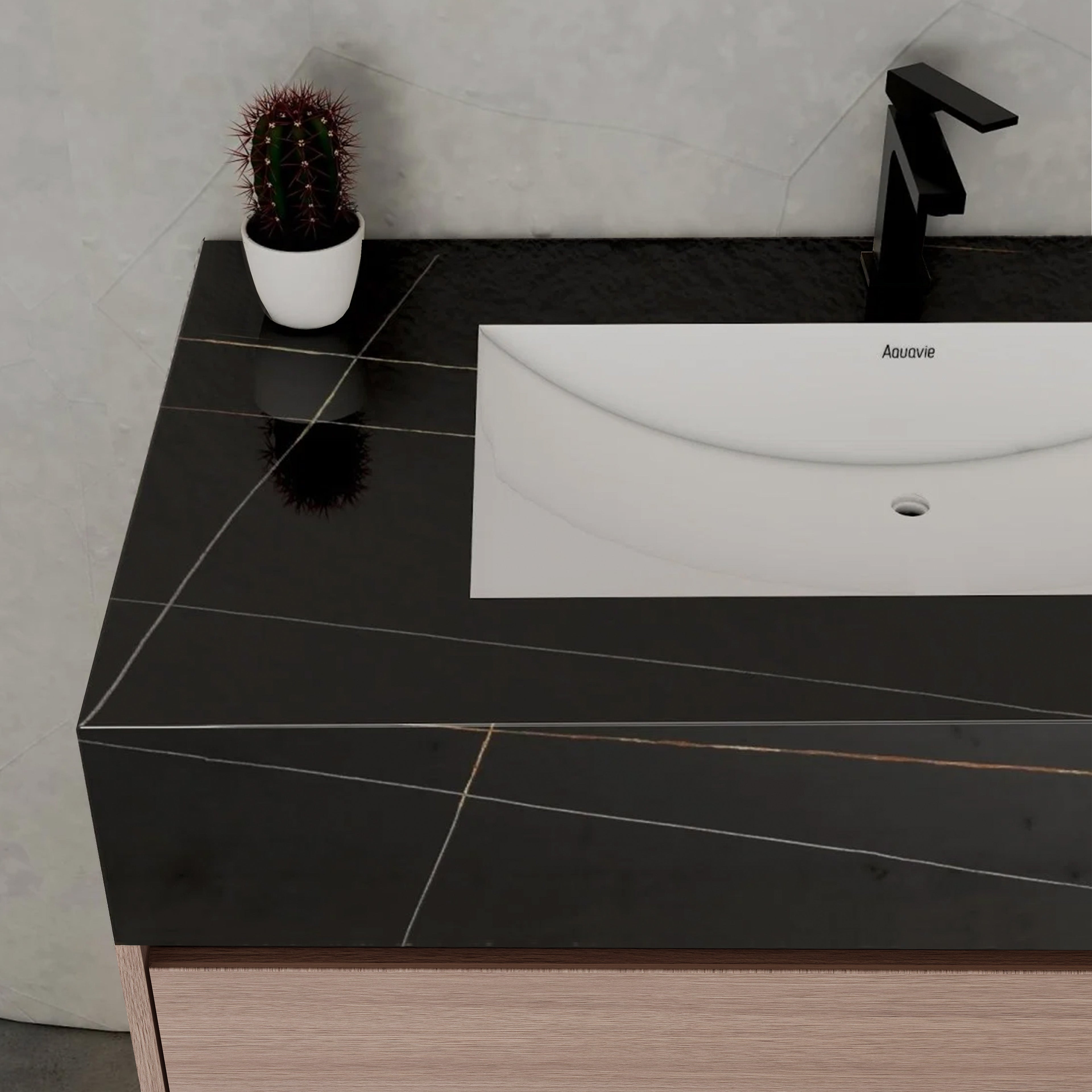 32", 36", 40" Smoked Oak Hotel-Style Floating Bathroom Vanity With Sintered Stone Top